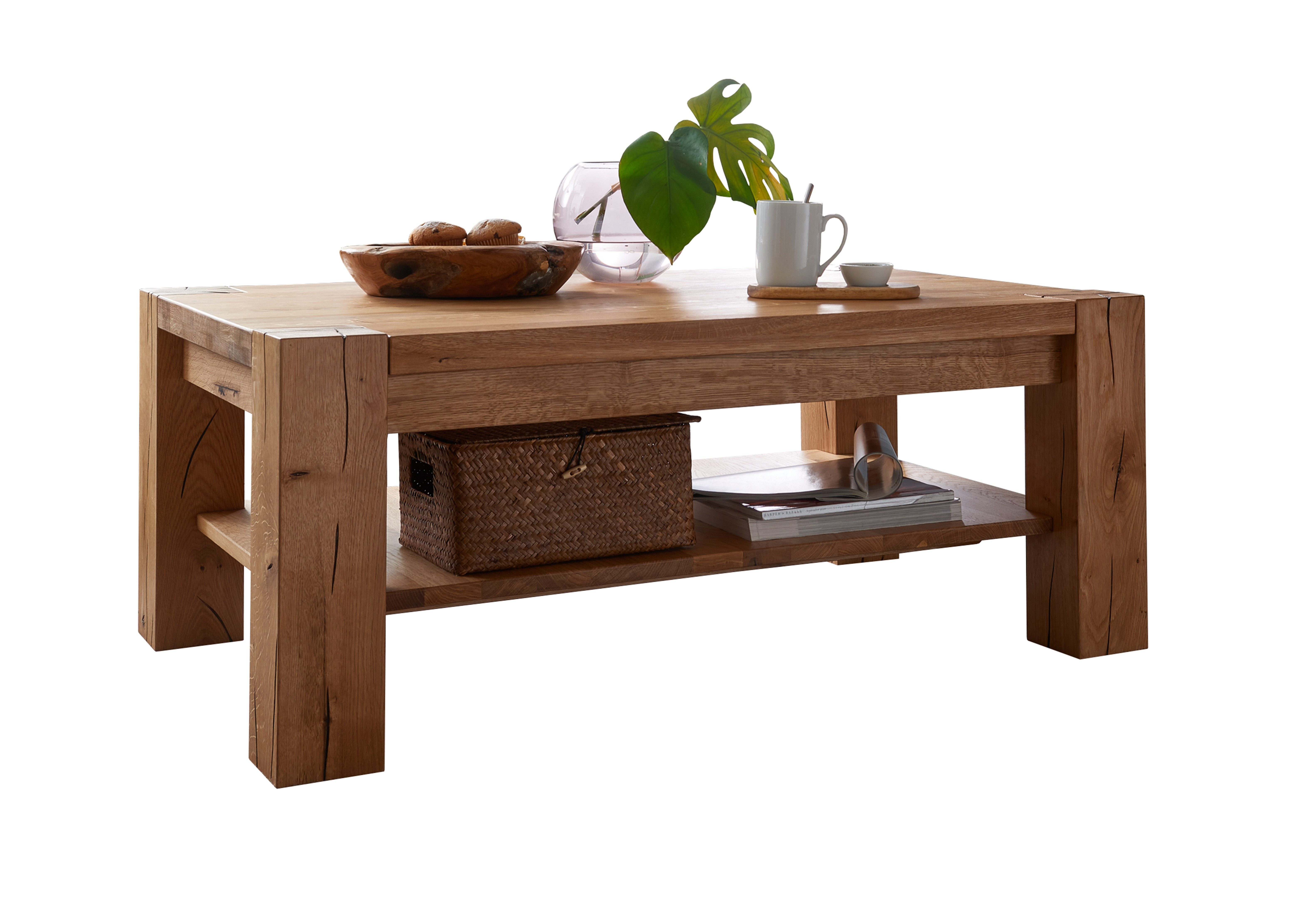 Woodroom Couchtisch Mannar (110 x 45 x 75 cm), Beistelltisch, Kaffeetisch, massive Wildeiche geölt