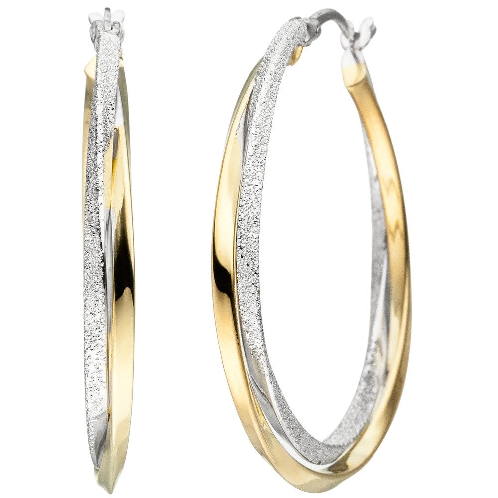 Schmuck Krone Paar Creolen Creolen 34mm, 2-reihig, 925 Silber, Silber 925