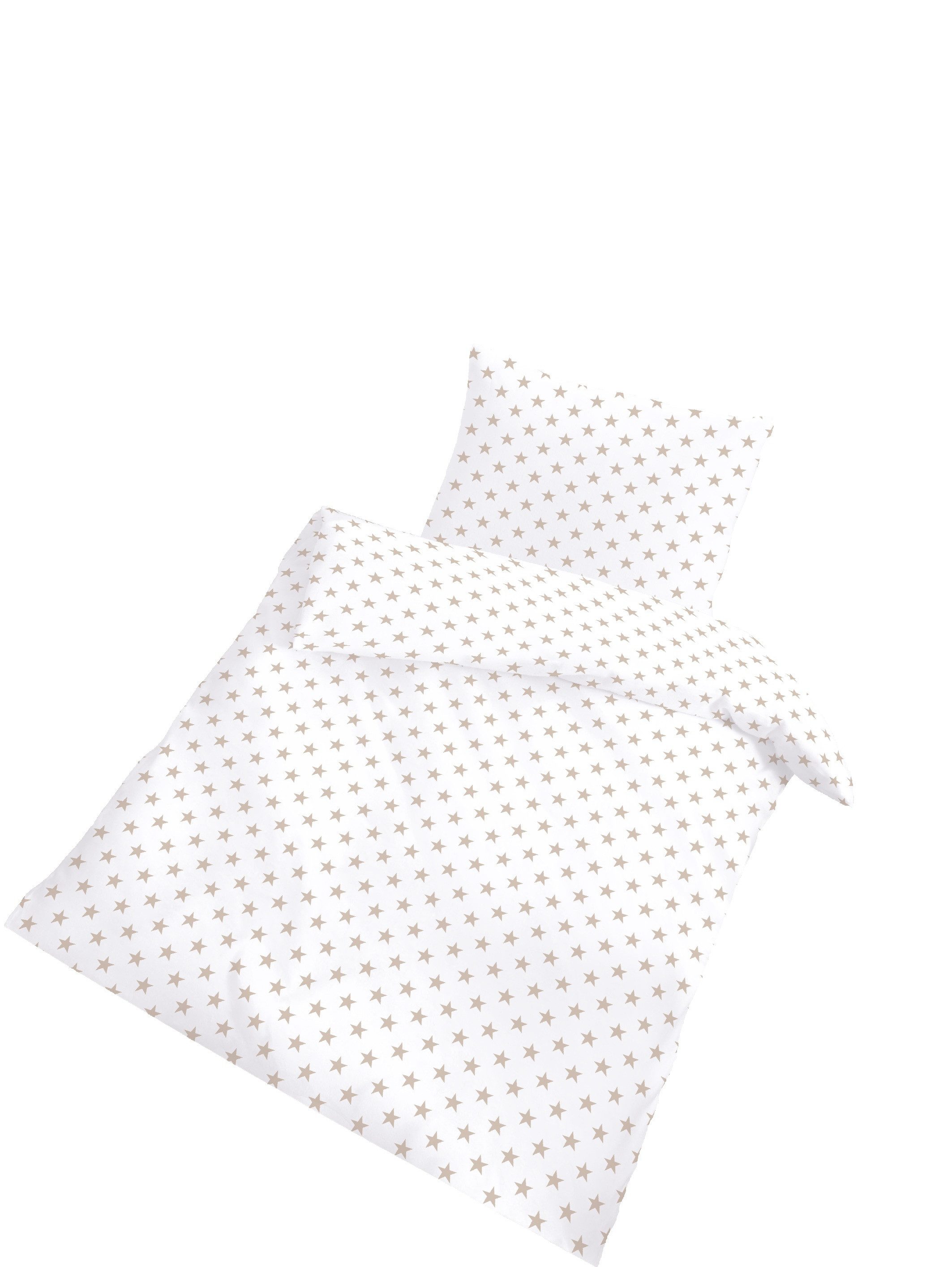 DOBNIG Babybettwäsche Dobnig Renforcé Kinderbettwäsche 2tlg. 100x135 cm Sterne beige, Renforcé, 2 teilig, Sternenmuster Beige Weiß zeitlos schönes Kinderzimmer herbst winter