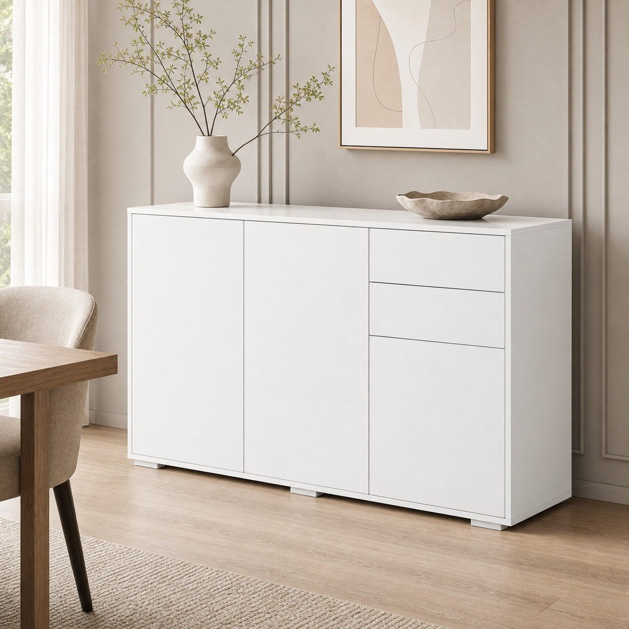 Sideboard Weiß 117x36x74 cm, mit 2 Schubladen & 3 Türen