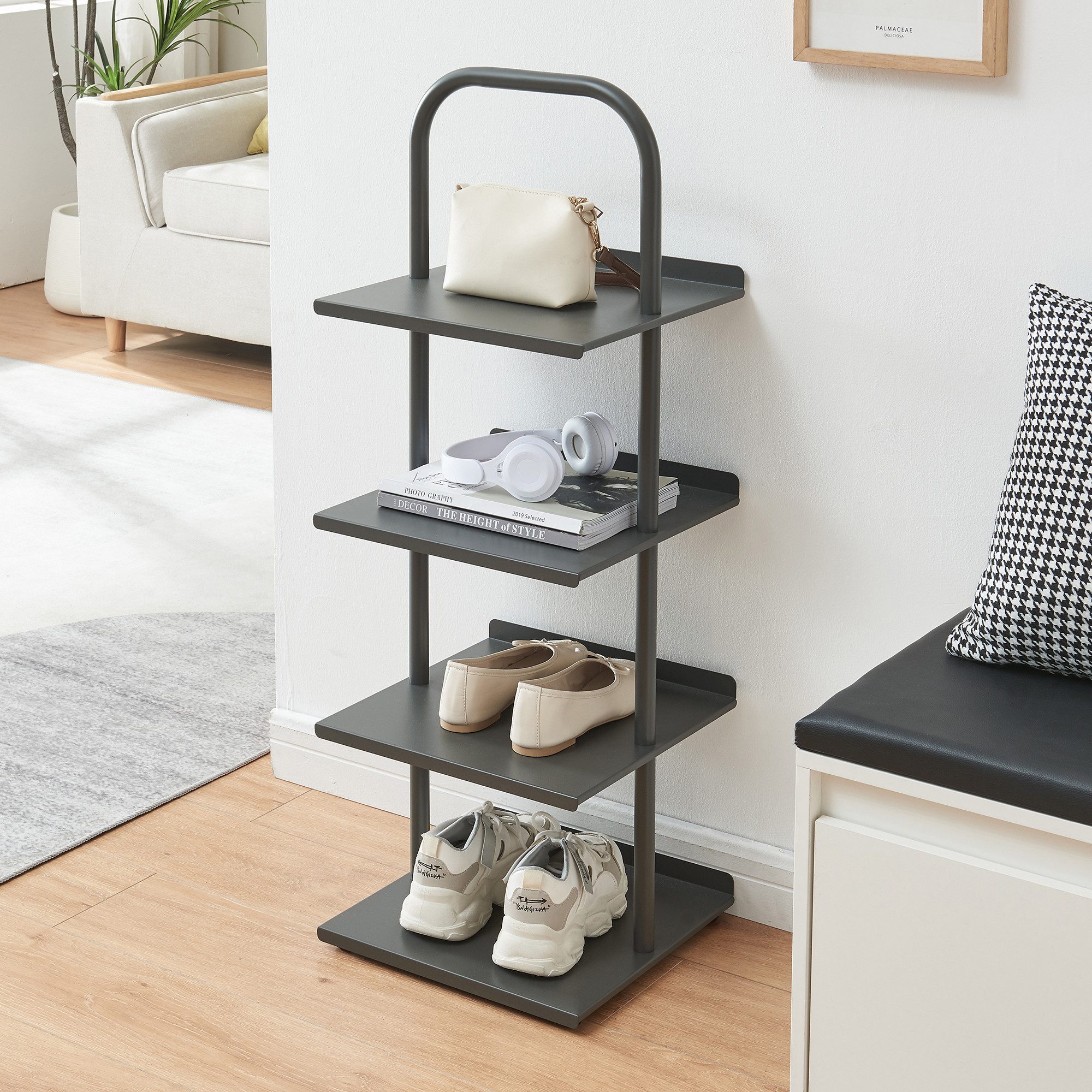 en.casa Schuhregal, »Poytya« mit 4 Ebenen Stahl 96 x 34 x 32 cm Anthrazit