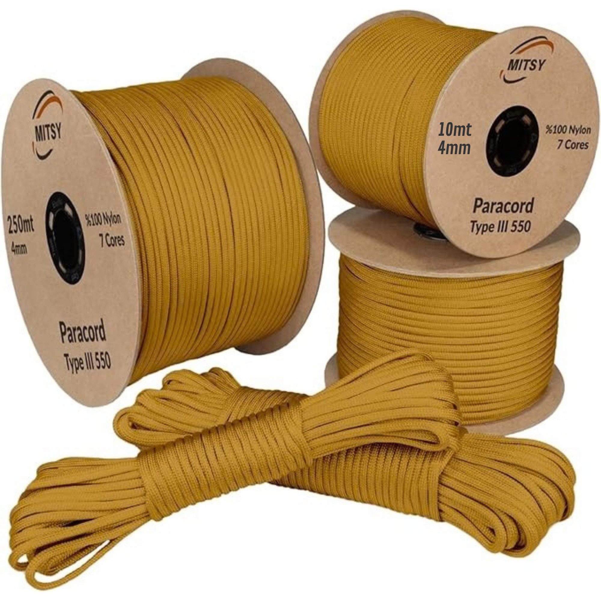 MITSY Seil 4mm Paracord 550 Typ III – Starkes Nylonseil für Outdoor & Survival (7-Kern Aufbau, Reißfest & Langlebig), Extra stark, 250 kg Belastbar, UV-beständig, für Camping & Hundeleinen