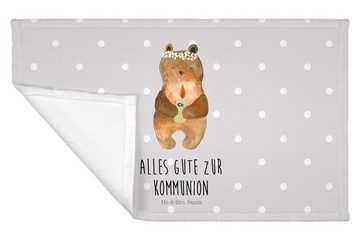 Mr. & Mrs. Panda Handtuch Bär Kommunion - Grau Pastell - Geschenk, Kinder Handtuch, Taufkerze, (1-St), Bunt bedruckt