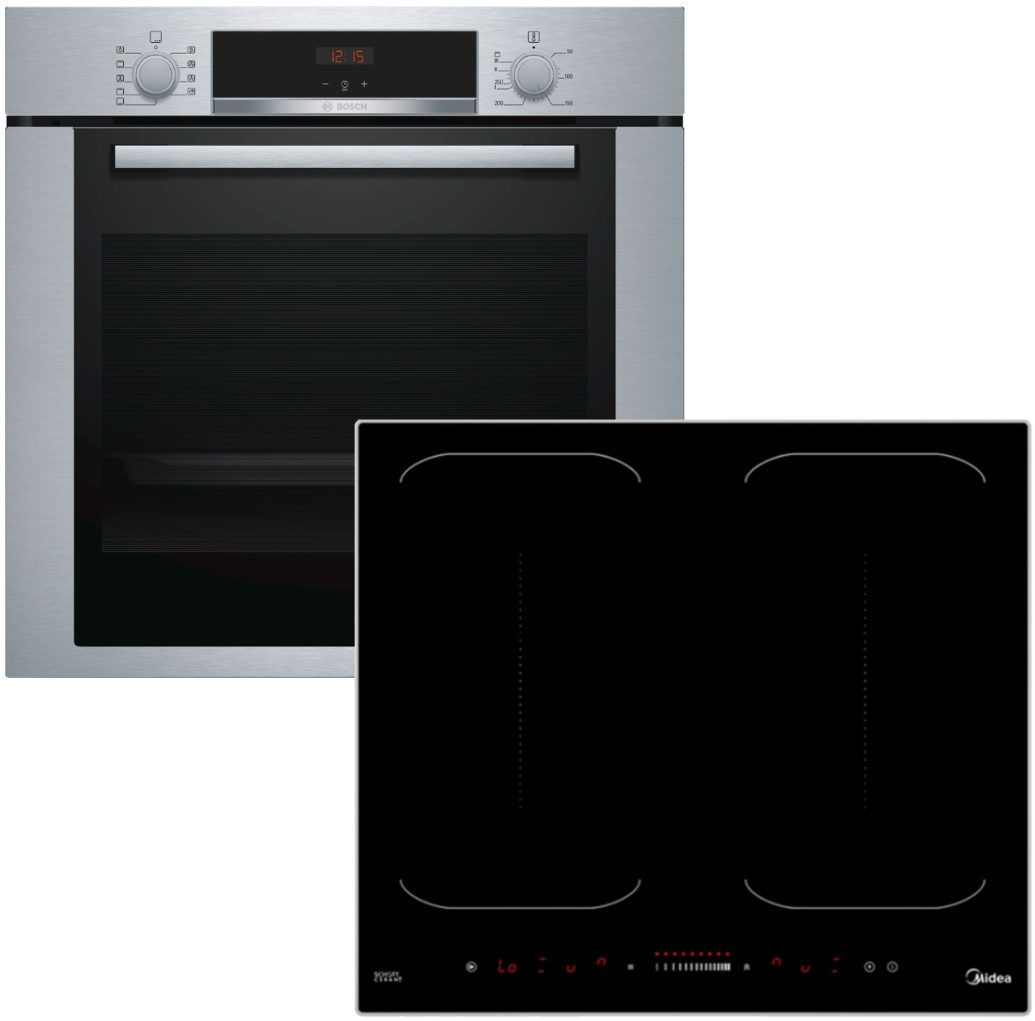 BOSCH Induktions Herd-Set Herdset Einbau-Backofen mit Induktionskochfeld Booster - autark, 60 cm