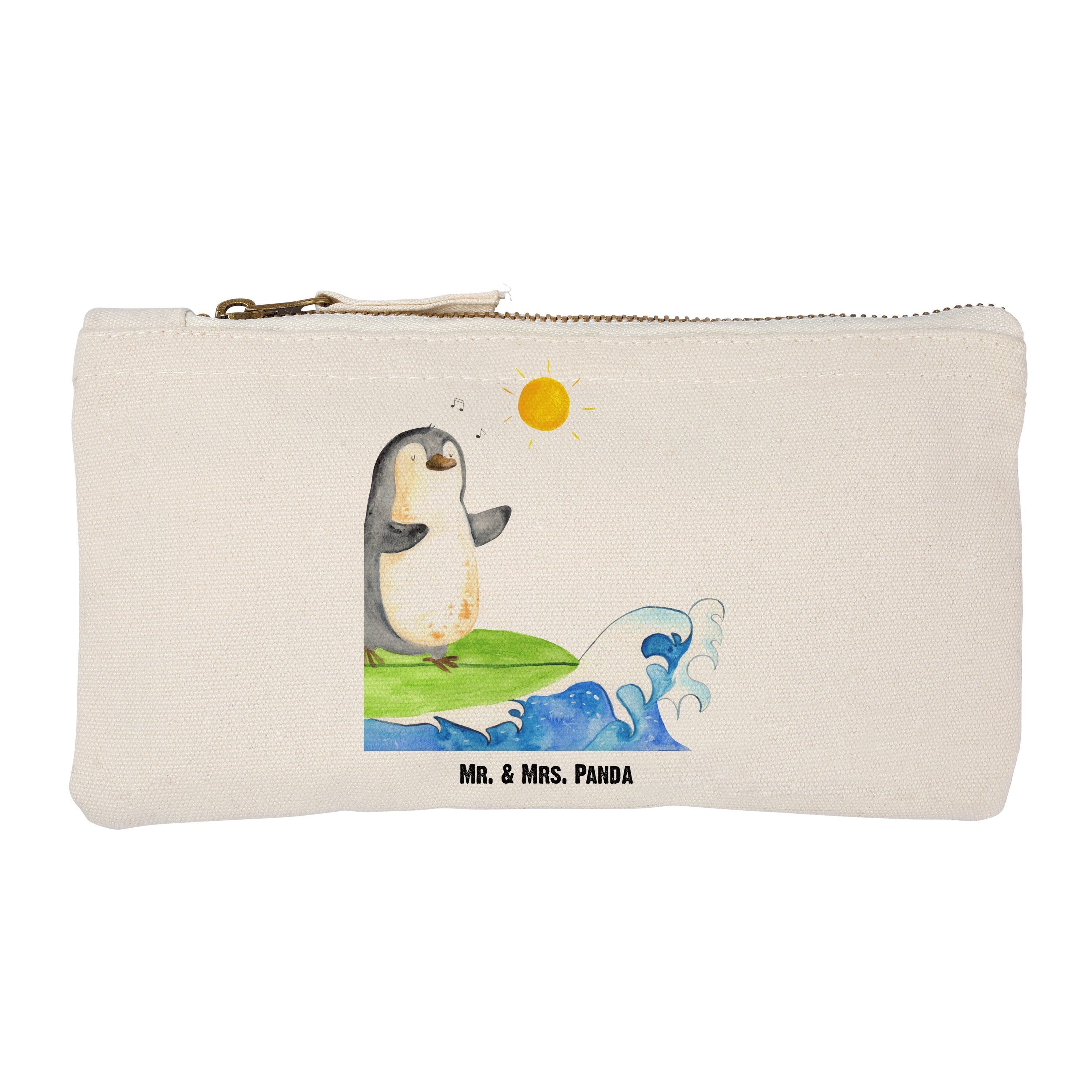 Mr. & Mrs. Panda Kosmetiktasche Pinguin Surfer - Weiß - Geschenk, Stiftemäppchen, Schminktasche klein (1-tlg)