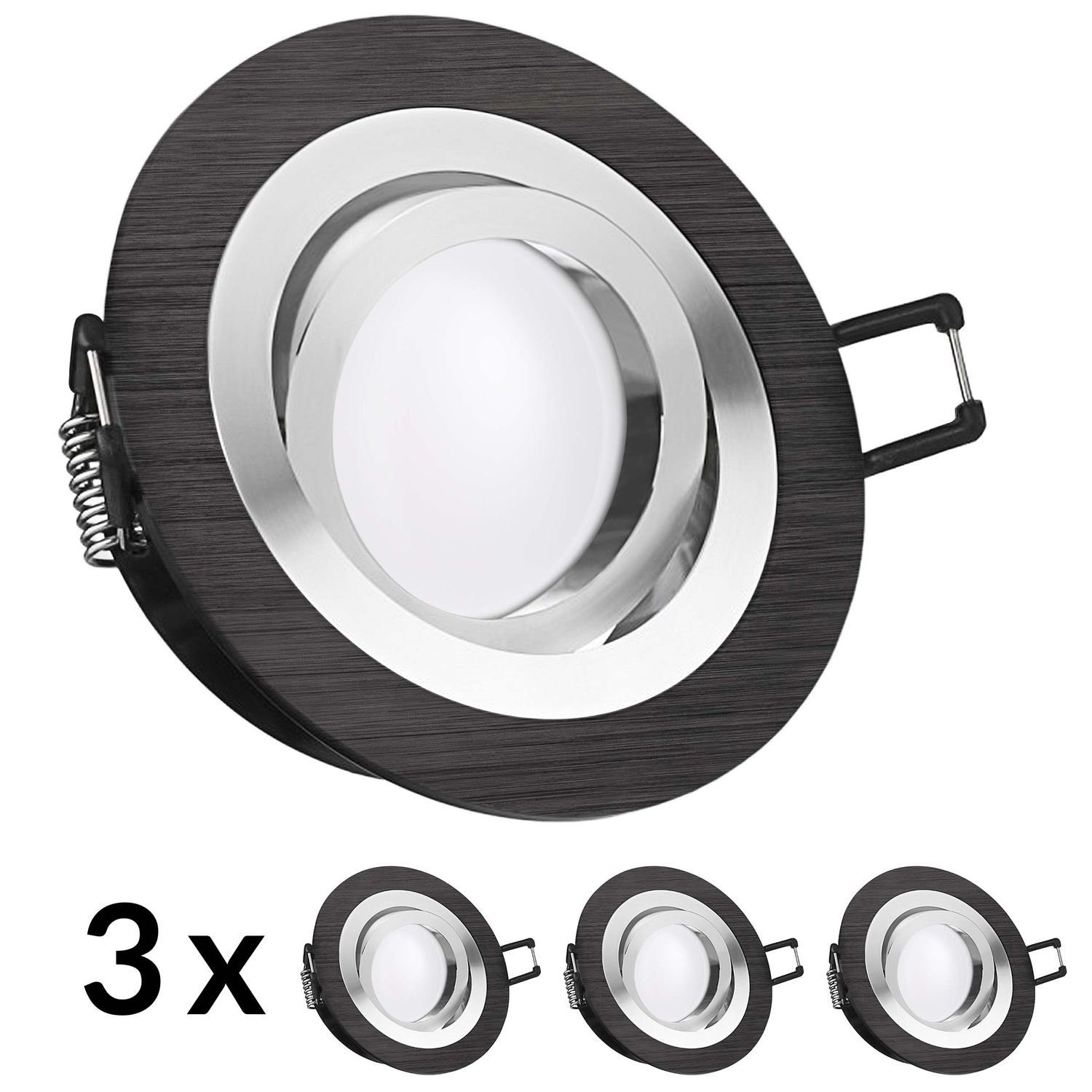flach LED extra - Leu LED in Einbaustrahler mit LEDANDO Set RGB CCT 5W Einbaustrahler schwarz 3er