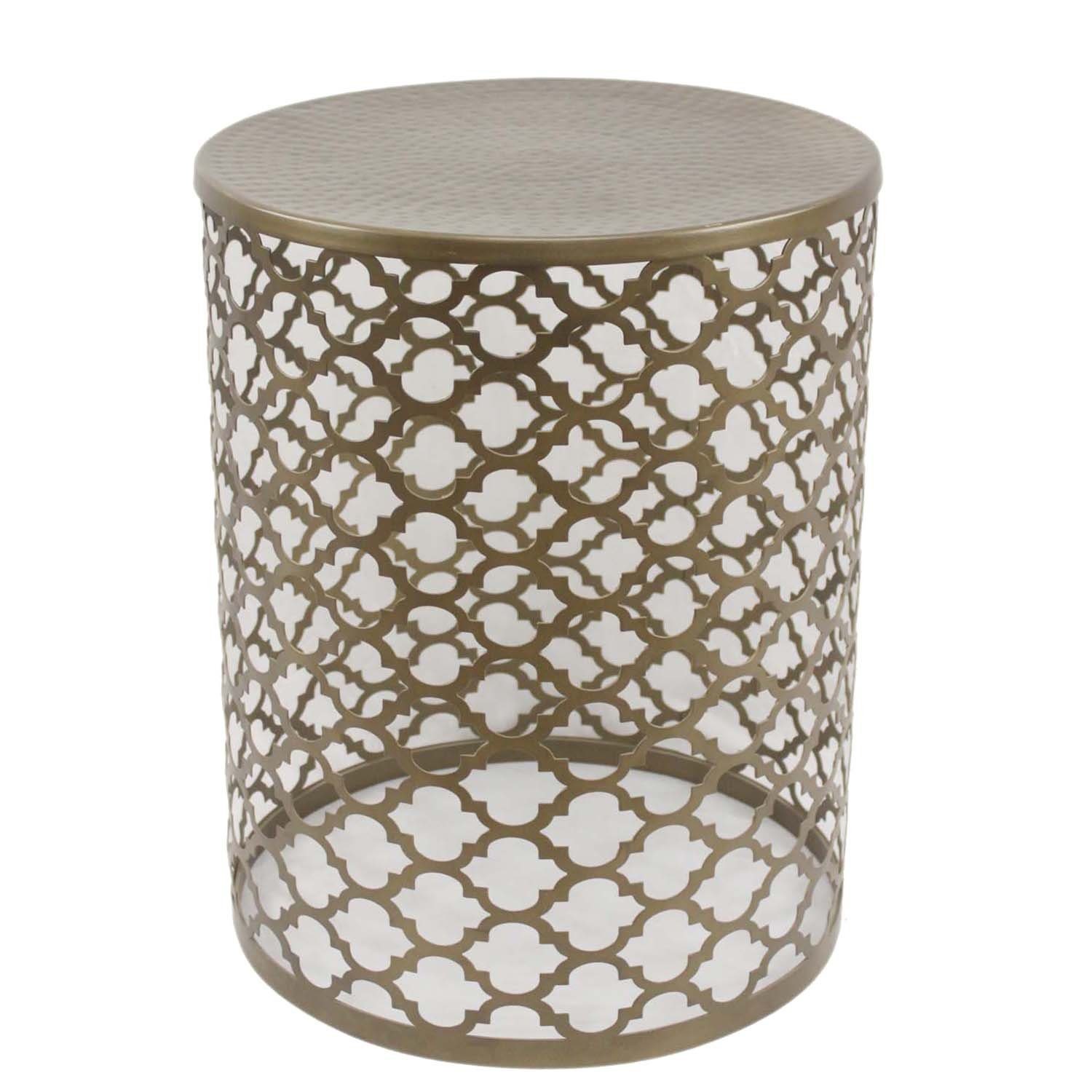 Casa Moro Beistelltisch Orientalischer Beistelltisch Arabesk rund Farbe Antik-Messing (Boho Chic Sofatisch Metall Tisch, Kunsthandwerk, Couchtisch im Marokkanischen Stil), Geschenideen