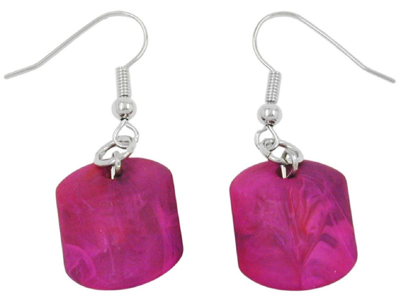 unbespielt Paar Ohrhänger Ohrhaken Schrägperle pink-marmoriert-matt 37 x 15 mm Kunststoff, Modeschmuck für Damen