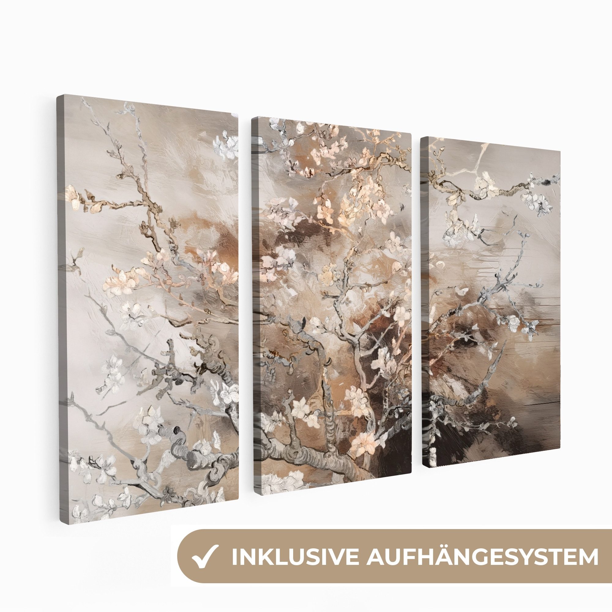 MuchoWow Leinwandbild Mandelblüte - Abstrakt - Beige, Fotodruck (3 St), Wan günstig online kaufen