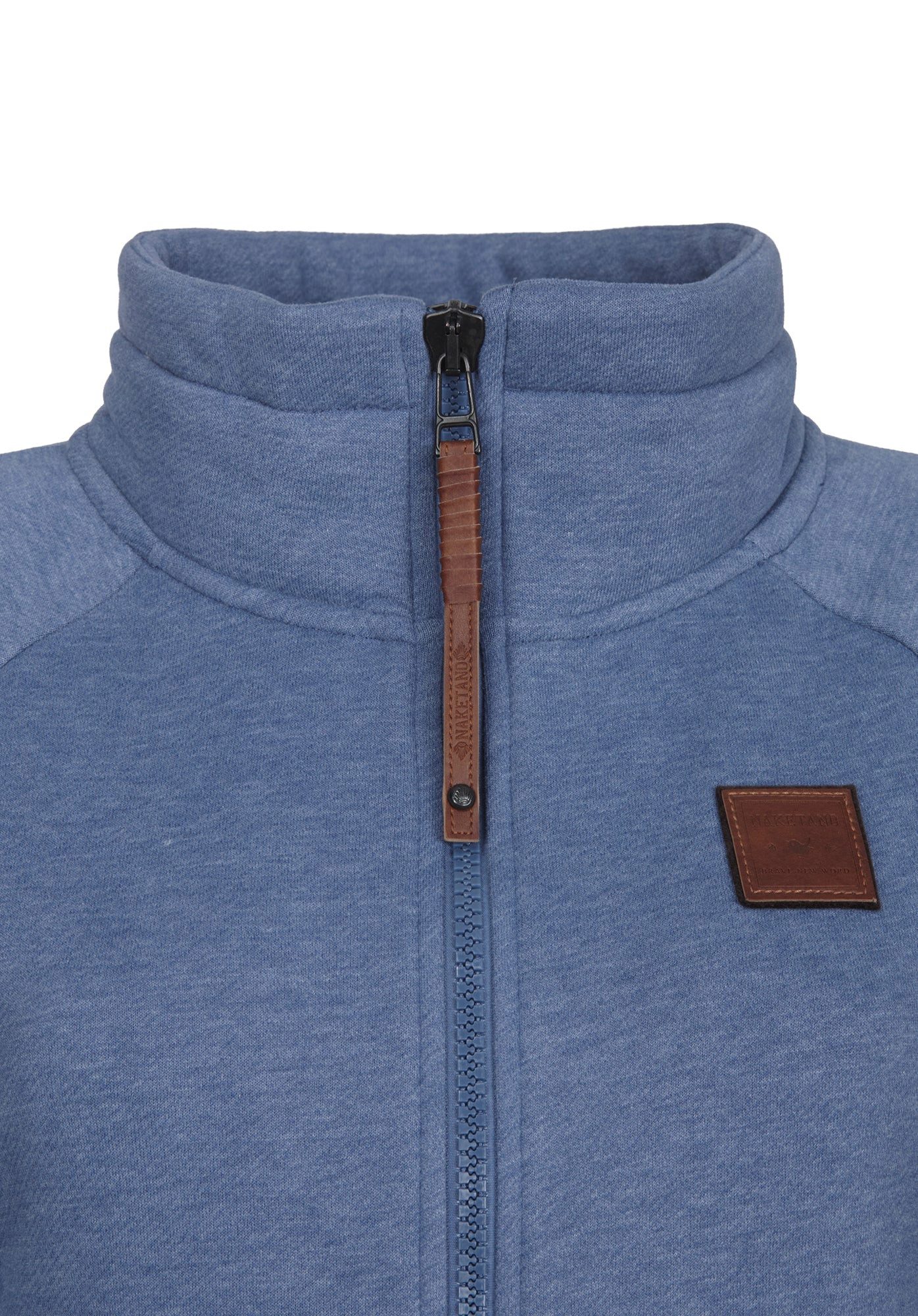 naketano Sweatjacke Damen hoher Stehkragen, Reißverschluss, weiche Sweatware, Rippbündchen seitliche Taschen, Kordelzug, Logo-Patch, casual, Streetwear, meliert