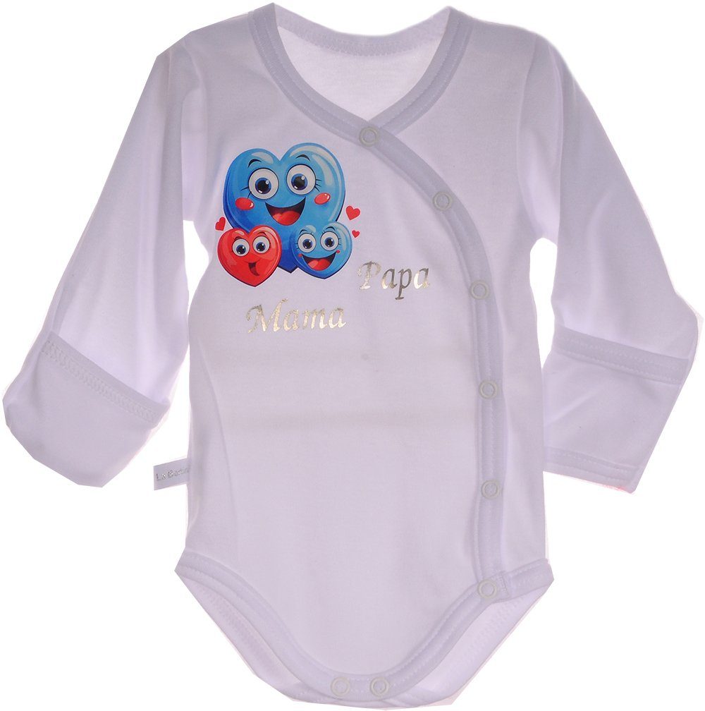 Wickelbody Body Baby Langarmbody in Weiß mit Kratzschutz und Herzchen