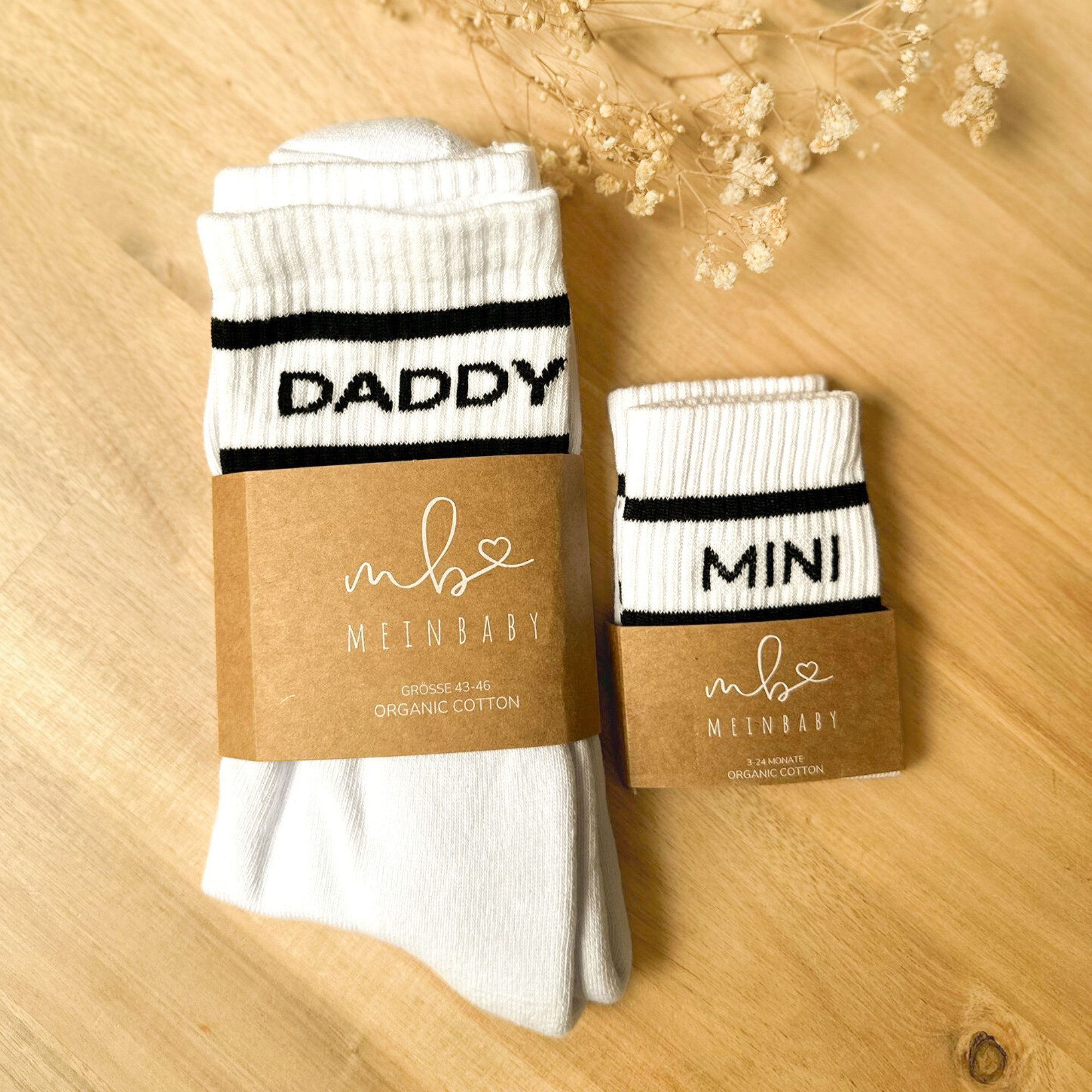 MeinBaby123® Tennissocken Geschenk zur Geburt - Tennissocken Daddy Mini Set, Baby Babyparty, Schwangerschaft Geschenk, Familiensocken