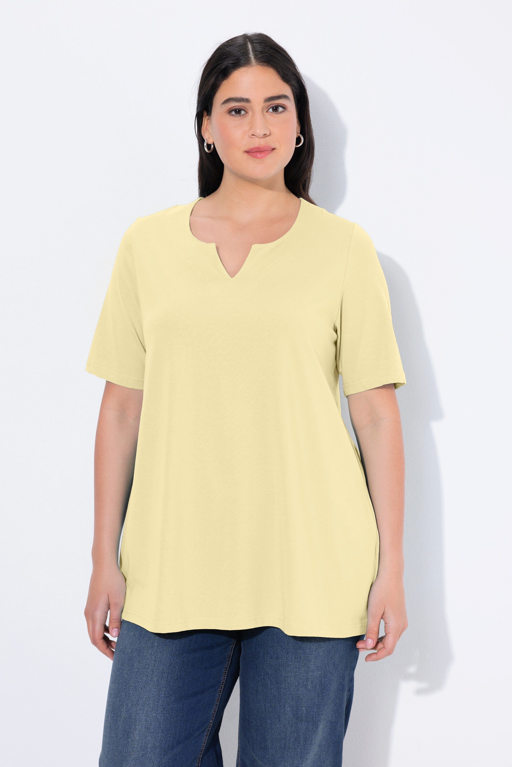 Ulla Popken T-Shirt T-Shirt A-Linie Tunika-Ausschnitt Halbarm