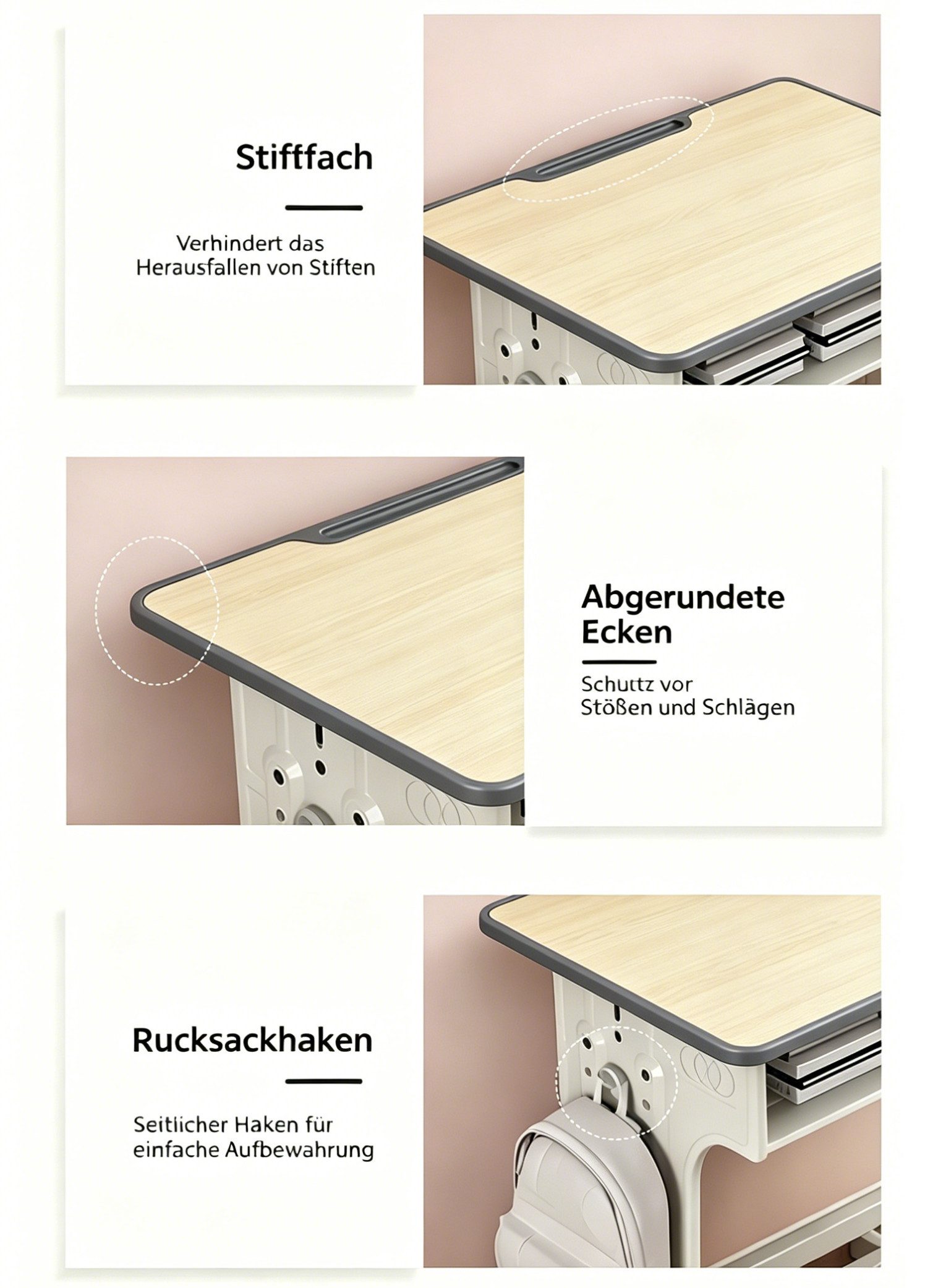 BBG Kinderschreibtisch Höhenverstellbares Kinder Schreibtisch Set mit Stuhl (Ergonomischer Lerntisch 60x40 cm, 4-Stufen Höhenverstellung, Ein Tisch, ein Stuhl), – Bild 5 von 5
