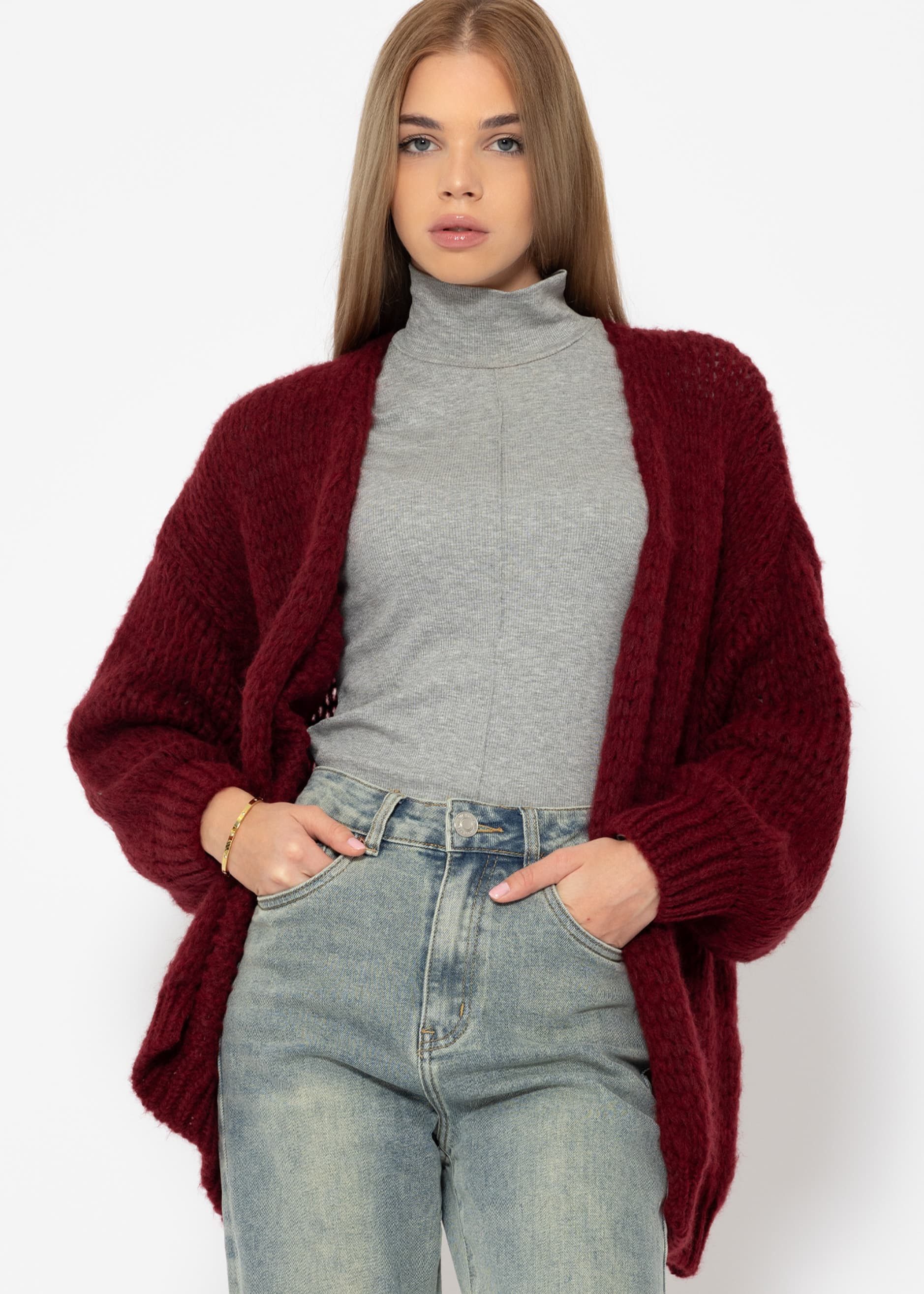 SASSYCLASSY Cardigan Offen fallende Oversize Strickjacke günstig online kaufen