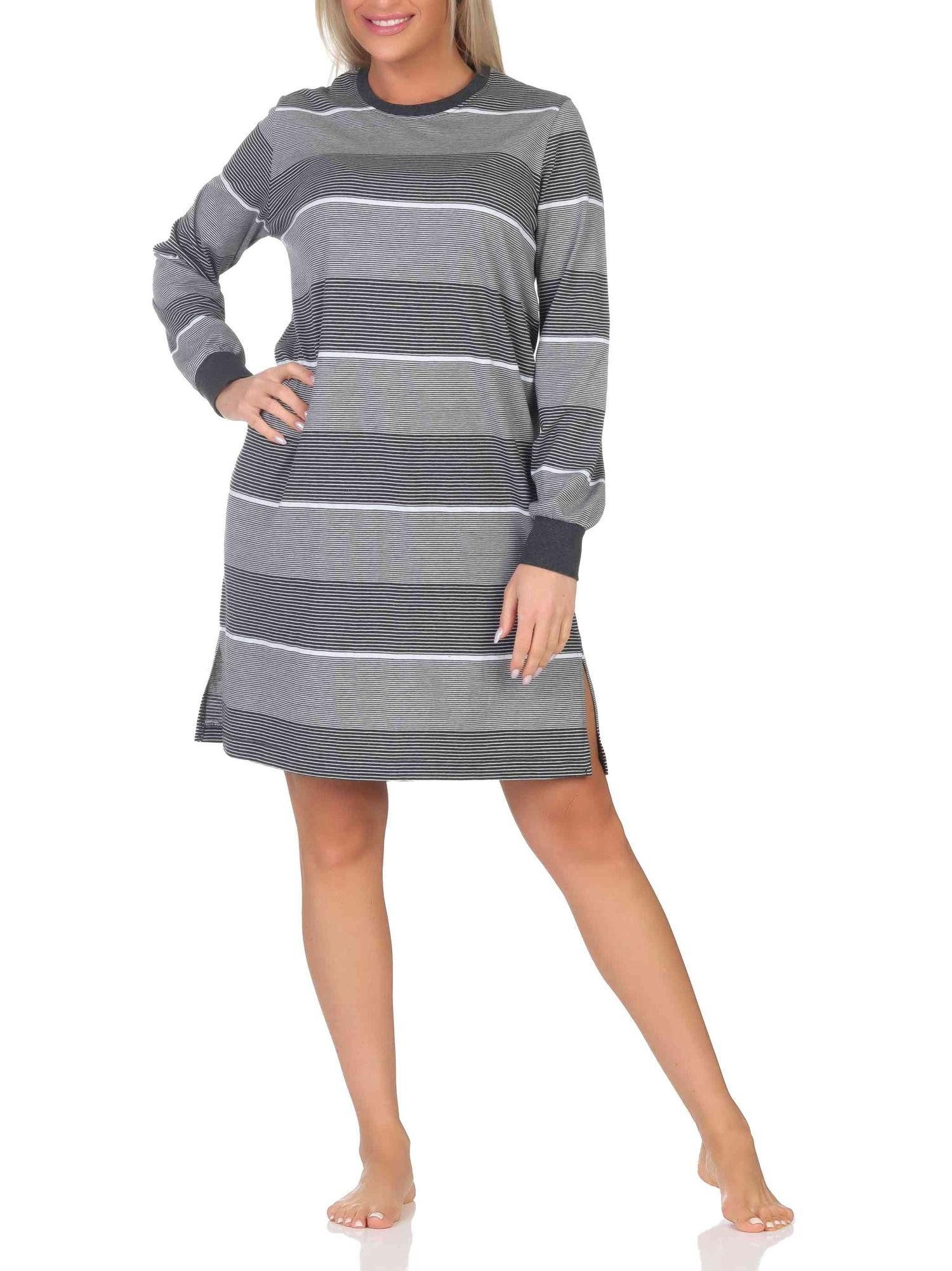 Nachthemd Damen Frottee Nachthemd mit Bündchen in elegantem Streifendesign