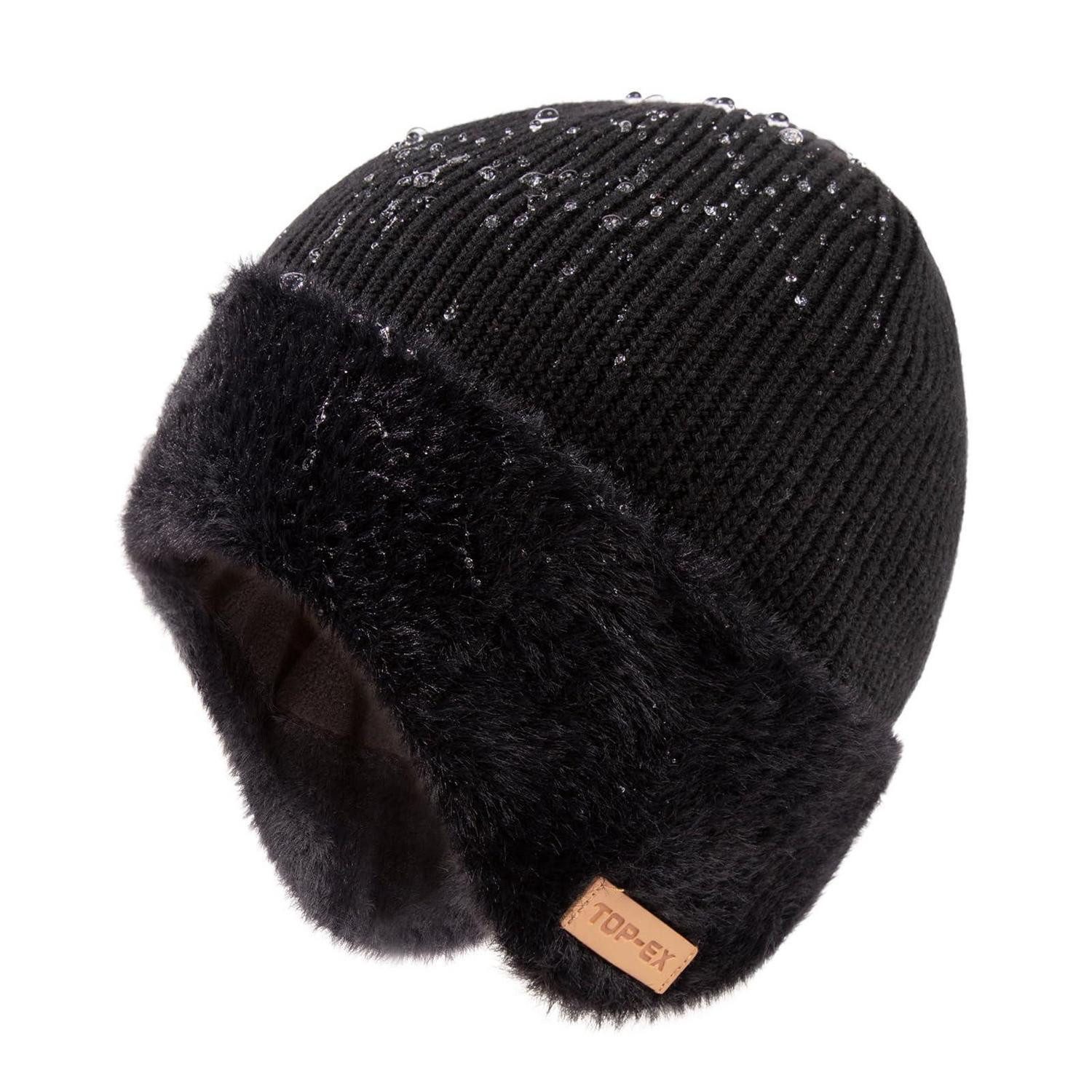 LuxusKollektion Ohrenmütze Mütze wasserdicht Fleece Merino Ohrenklappen Schwarz M-L (1-St)
