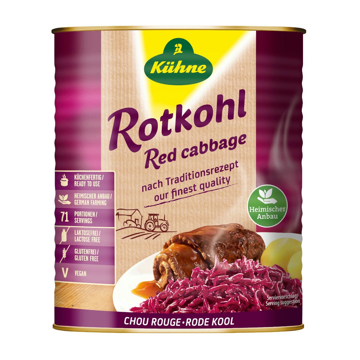 Kühne Gemüsekonserve, Kühne Rotkohl Das Original küchenfertig Abtropfgewicht 9200g