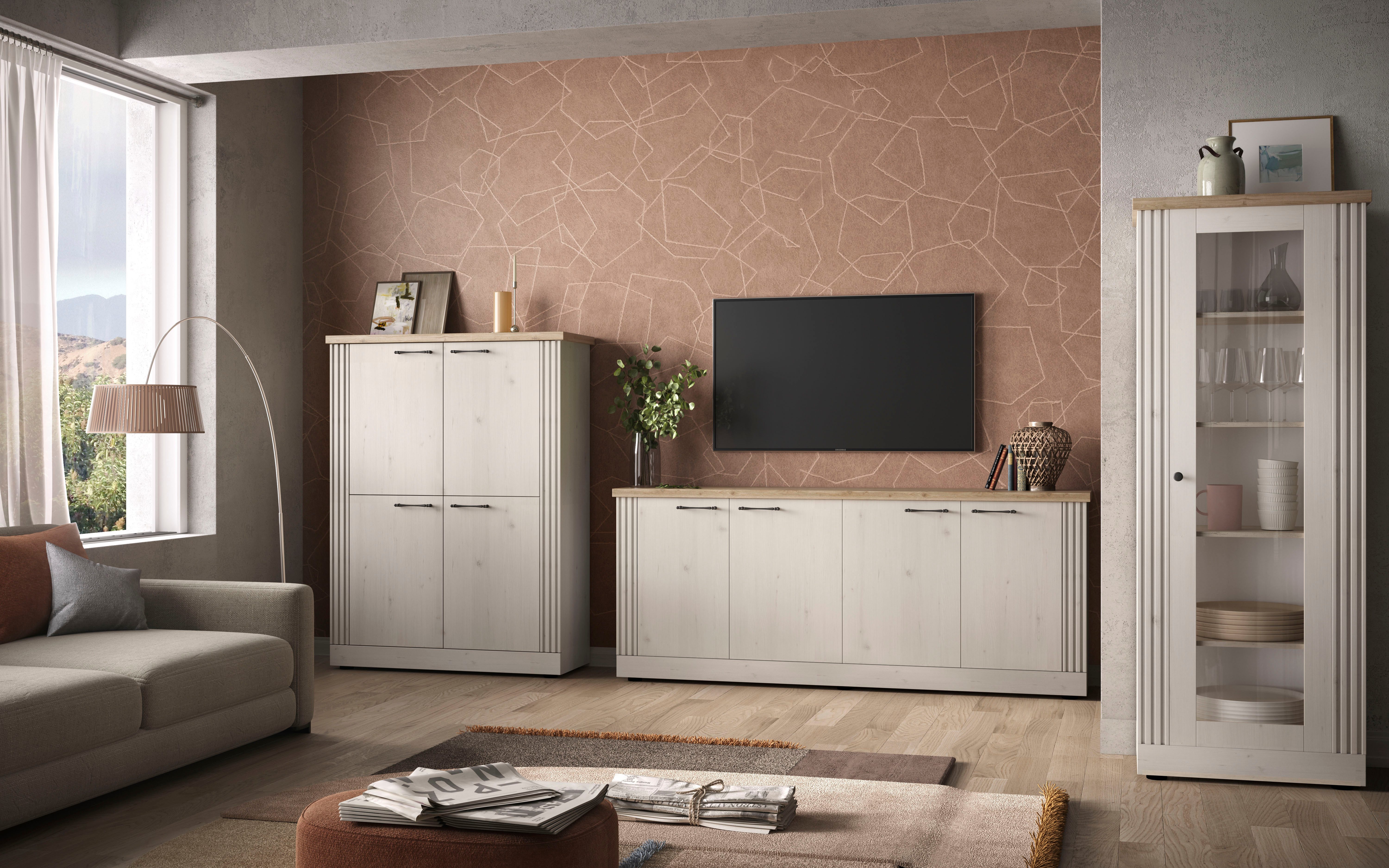 OTTO home Highboard Country Höhe 160 cm u. Breite 118 cm, Kommode mit 4 Türen, Schrank im Landhausstil, viel Stauraum, mit Metallgriffe, MDF-Rahmen – Bild 4 von 5