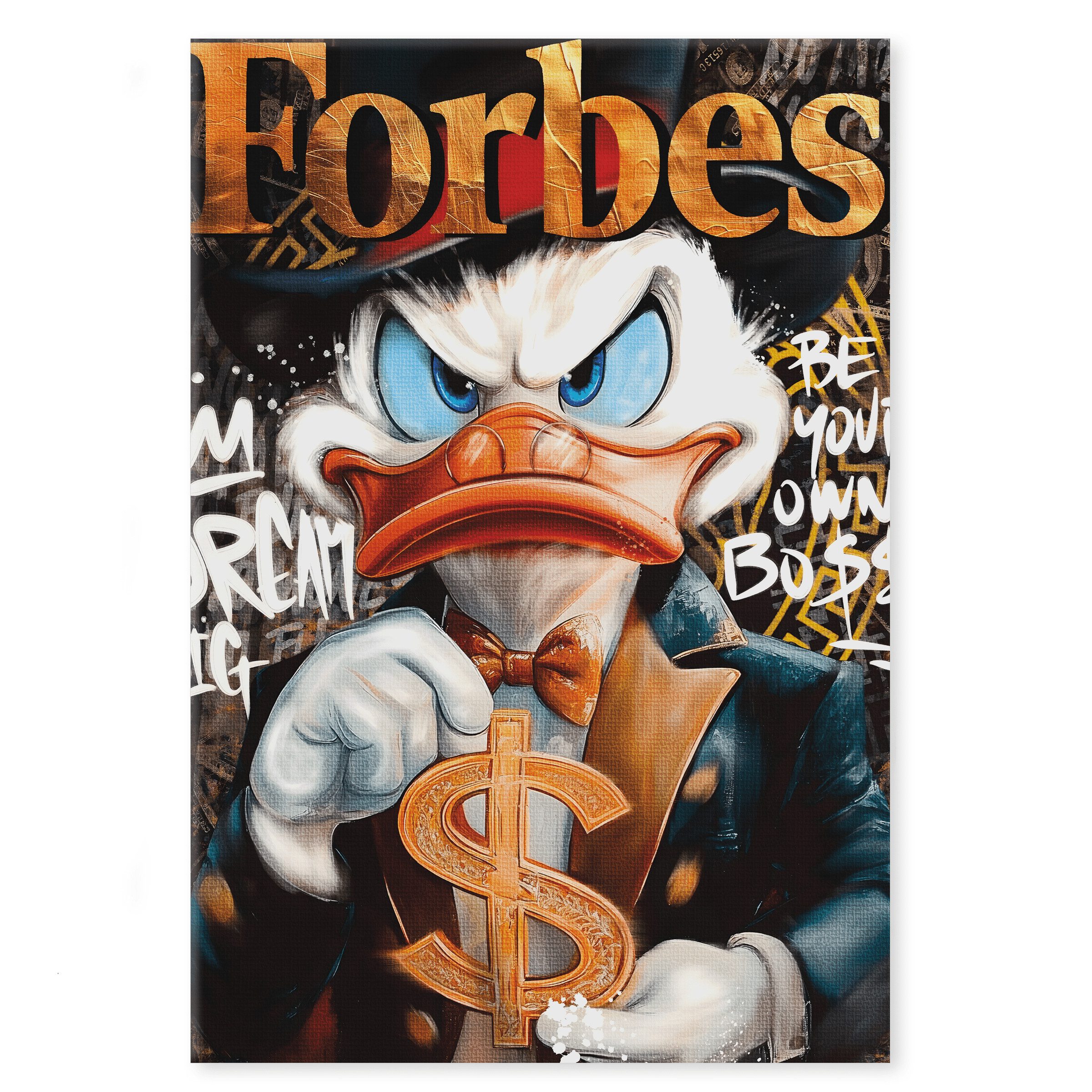 SimpleCanvas Wandbild Dollar Dagobert FORBES - Leinwandbild Pop Art / Motivation, Wandbild Dagobert Duck, Geld, Pop Art