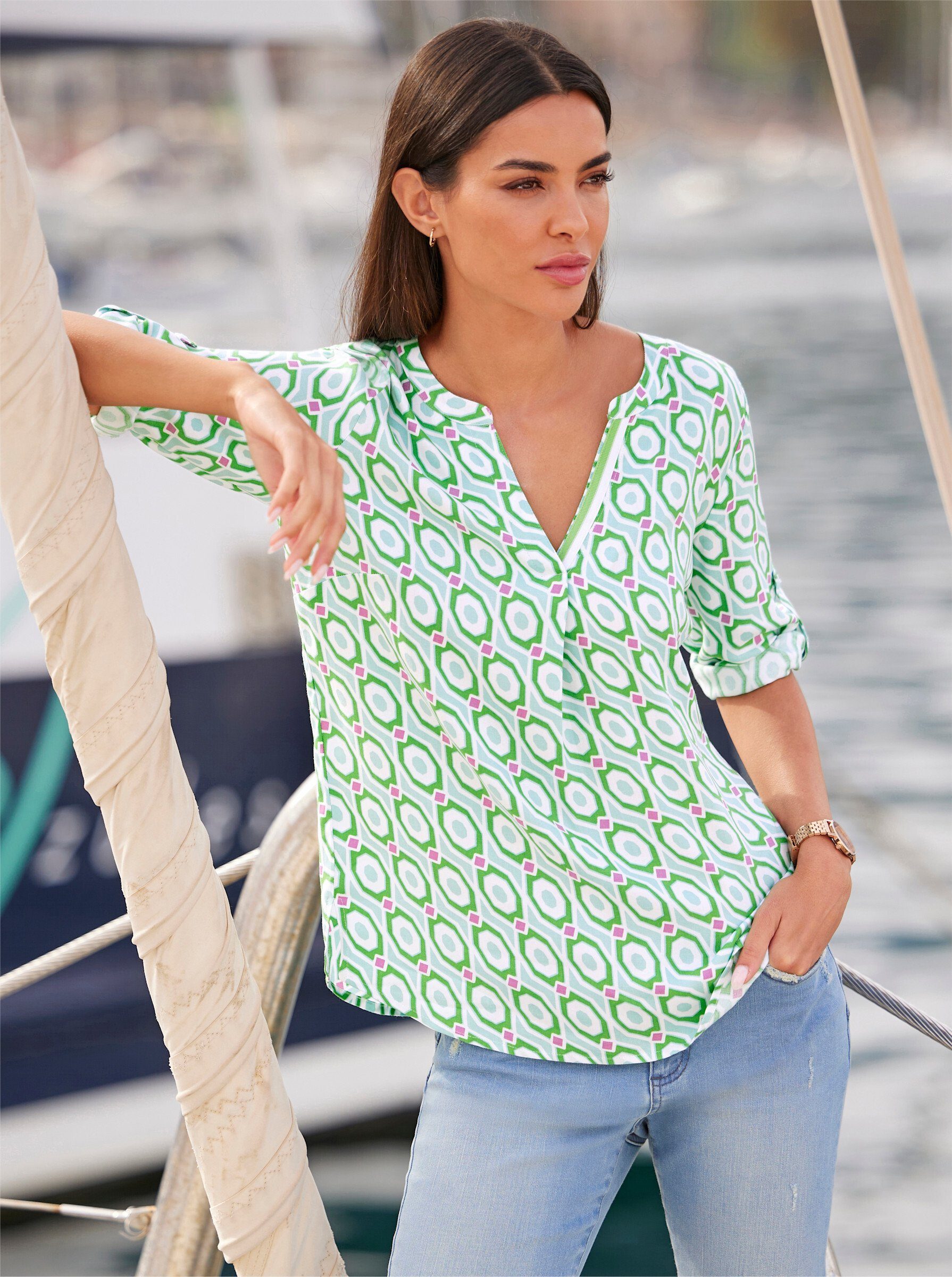 ecru-mint-bedruckt Bluse heine Klassische