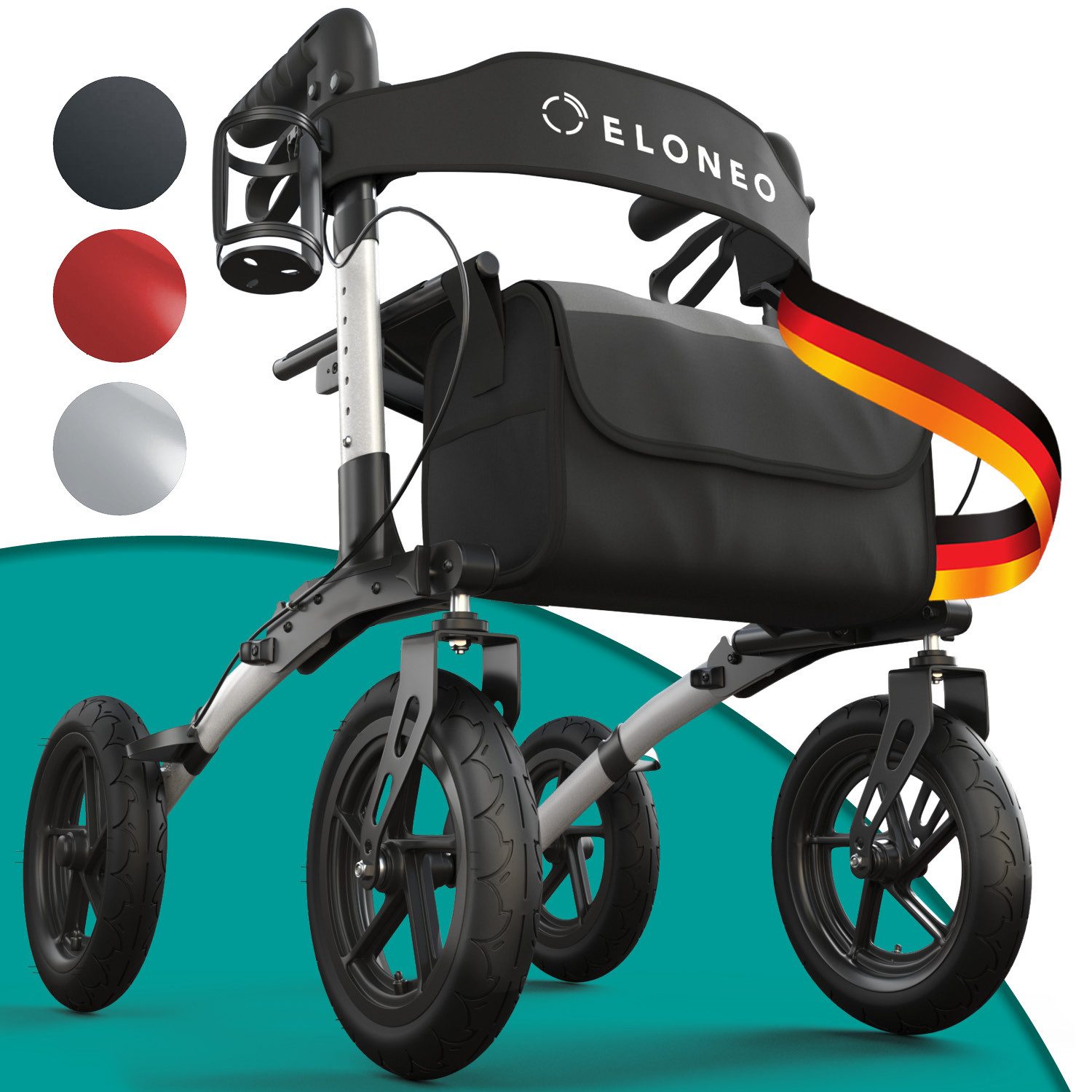 aktivshop Rollator 7-fach höhenverstellbar, hoher Sitzkomfort, Klick & Go System, feststellbare Bremse, Lufträder