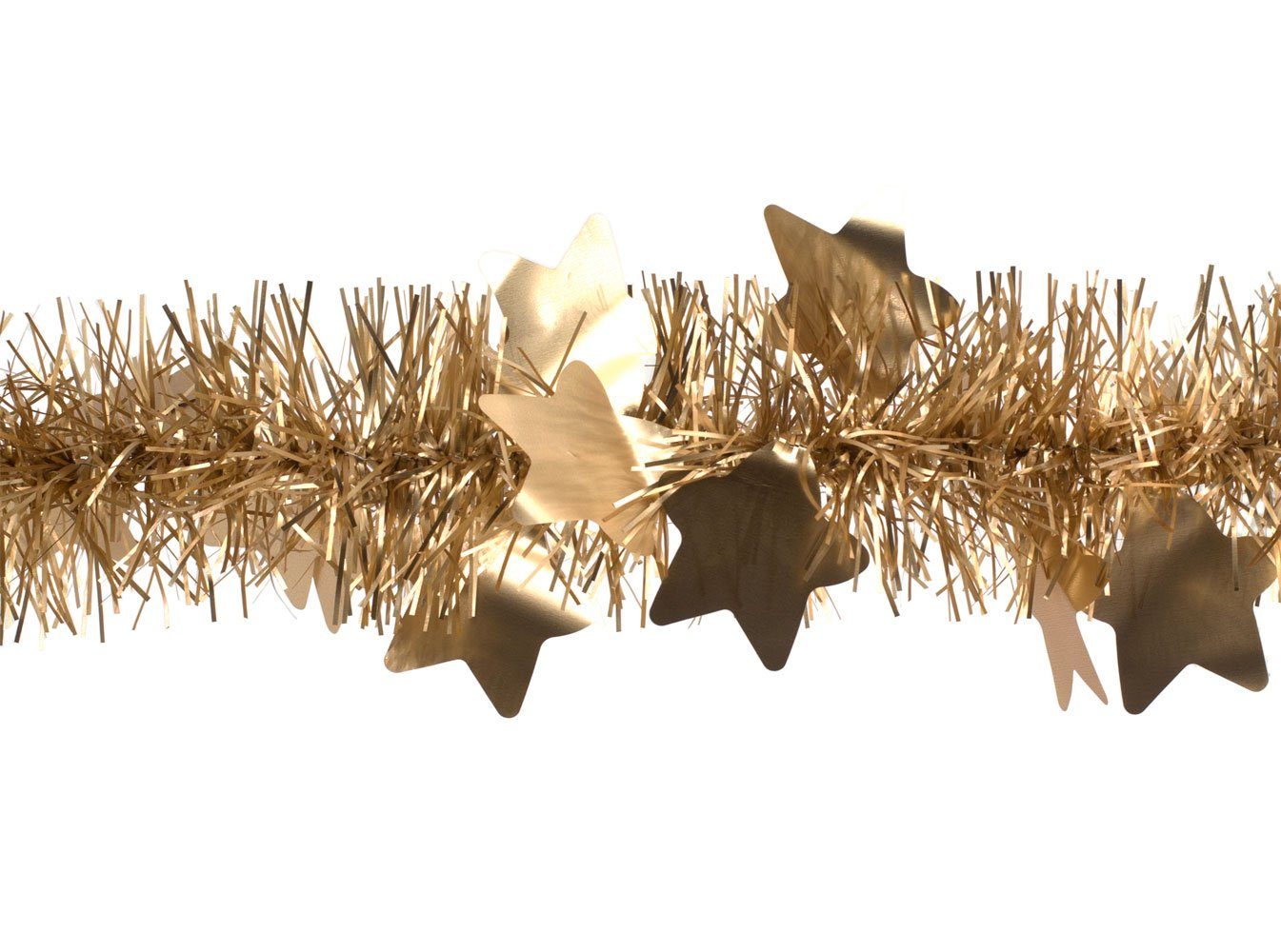 Creativery Lametta, Weihnachtsgirlande Lametta mit großen Sternen 9cm x 2m gold matt