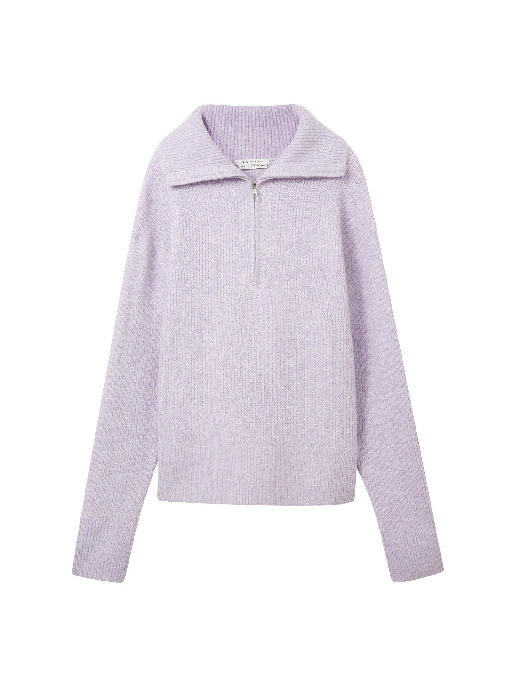 TOM TAILOR Denim Strickpullover soft Troyer melange mit Langärmlig lavender