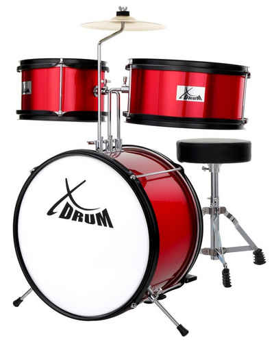 XDrum Kinderschlagzeug Junior KIDS,Komplettes Drumset, Inkl. Drumsticks & Hocker, Kesselgrößen: Bass Drum 14", Snare Drum 8", Tomtom 10" & Becken 8''