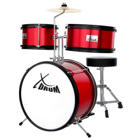 XDrum Kinderschlagzeug Junior KIDS,Komplettes Drumset, Inkl. Drumsticks & Hocker, Kesselgrößen: Bass Drum 14", Snare Drum 8", Tomtom 10" & Becken 8''