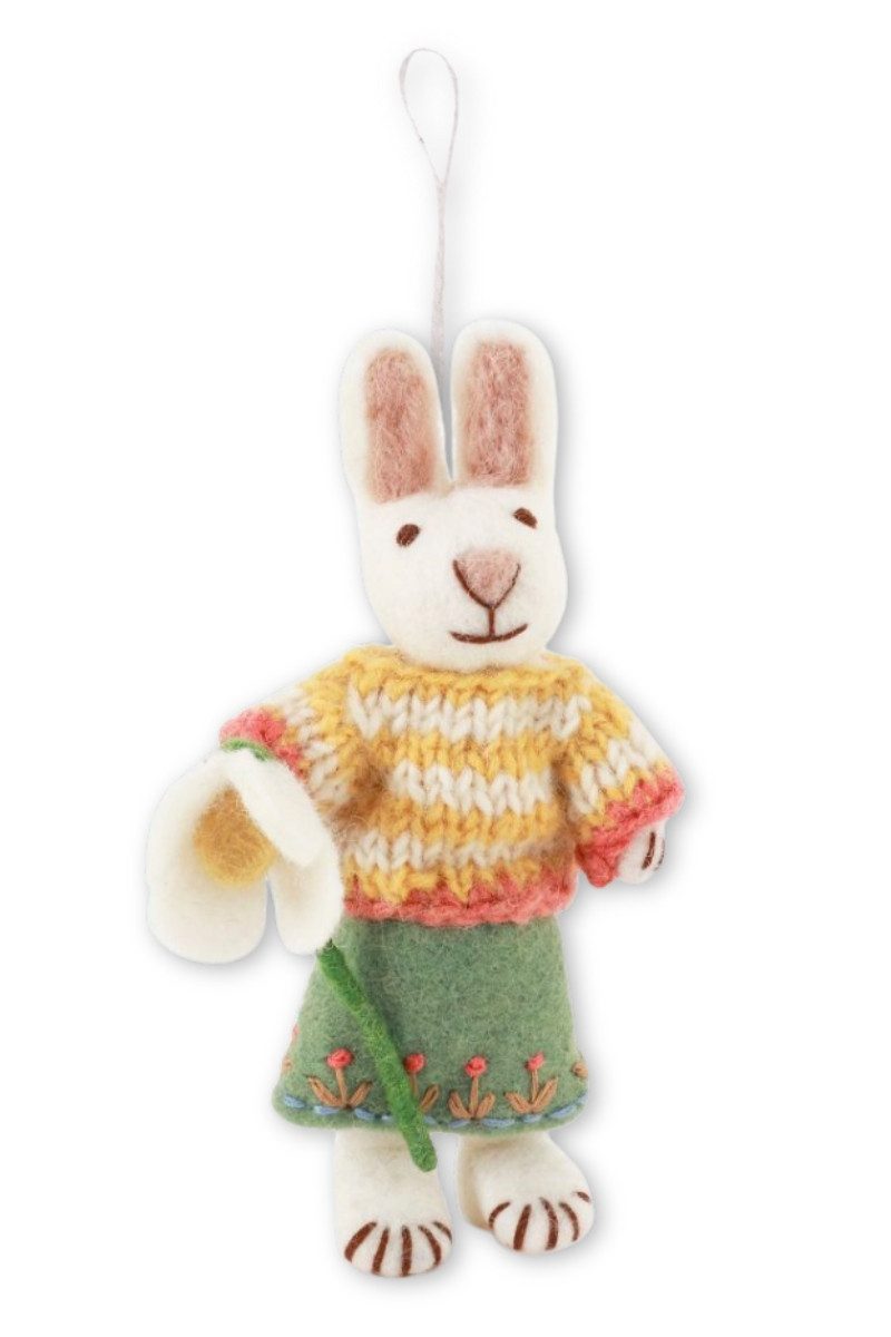 Gry & Sif Hängedekoration Filzanhänger - HASENMADL MIT SCHNEEGLÖCKCHEN - weiß