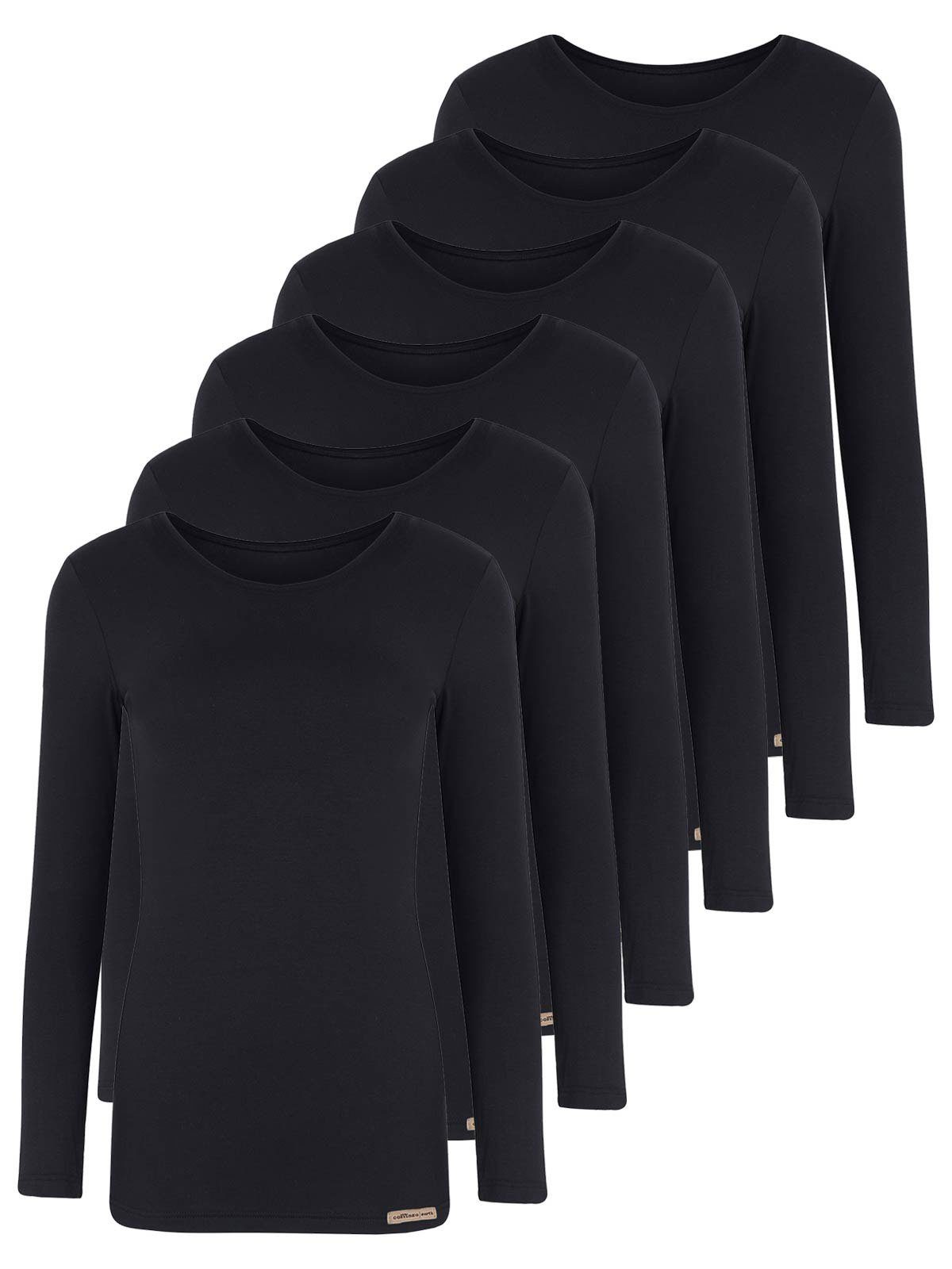 COMAZO Unterziehshirt 6er Pack Damen Baumwoll Langarm Shirt (Packung, 6-St) Vegan schwarz