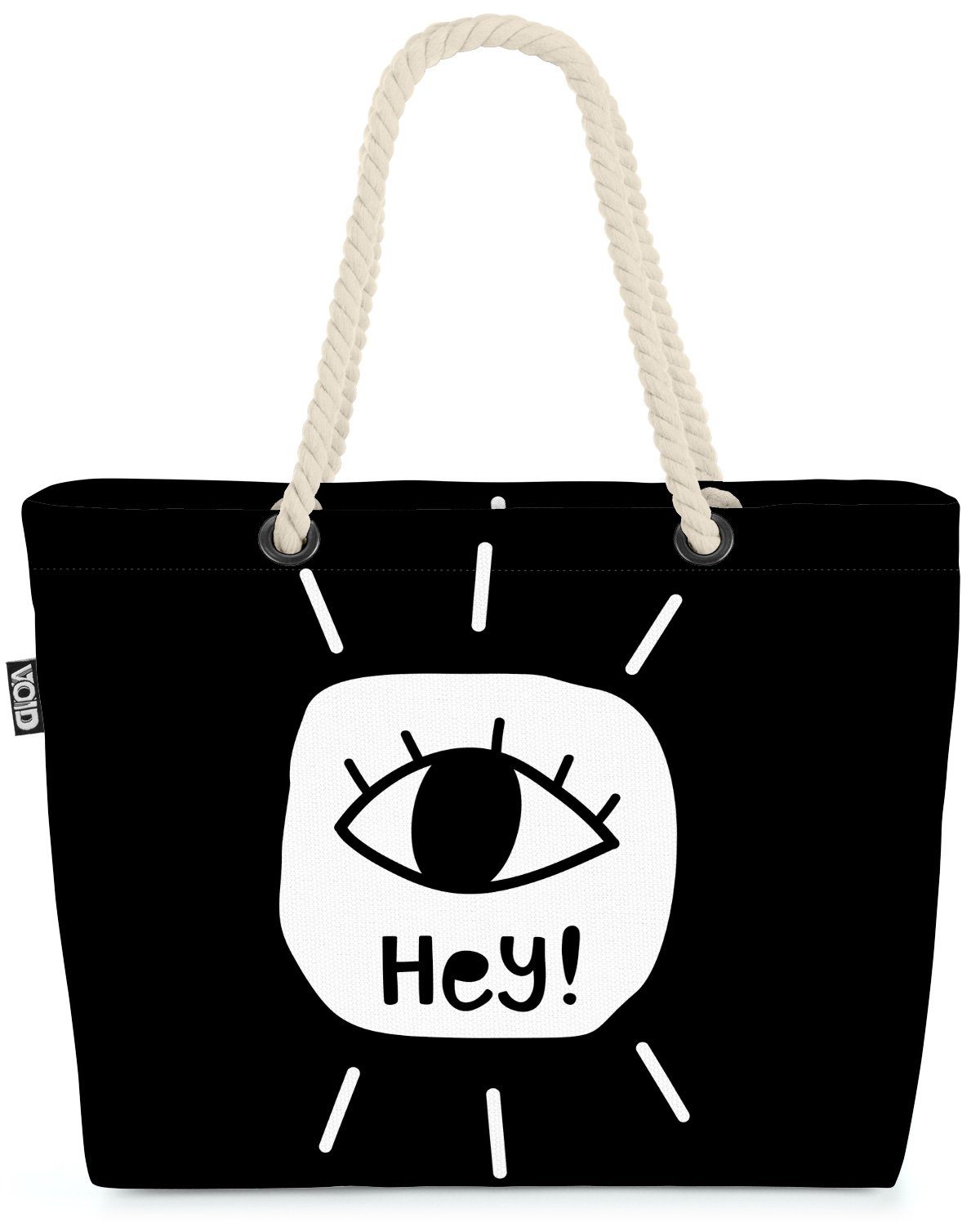 Cartoon Grafik Auge Hey! Tier Weiss VOID Strandtasche Spruch Cartoon (1-tlg), Schwarz Karte Zeic