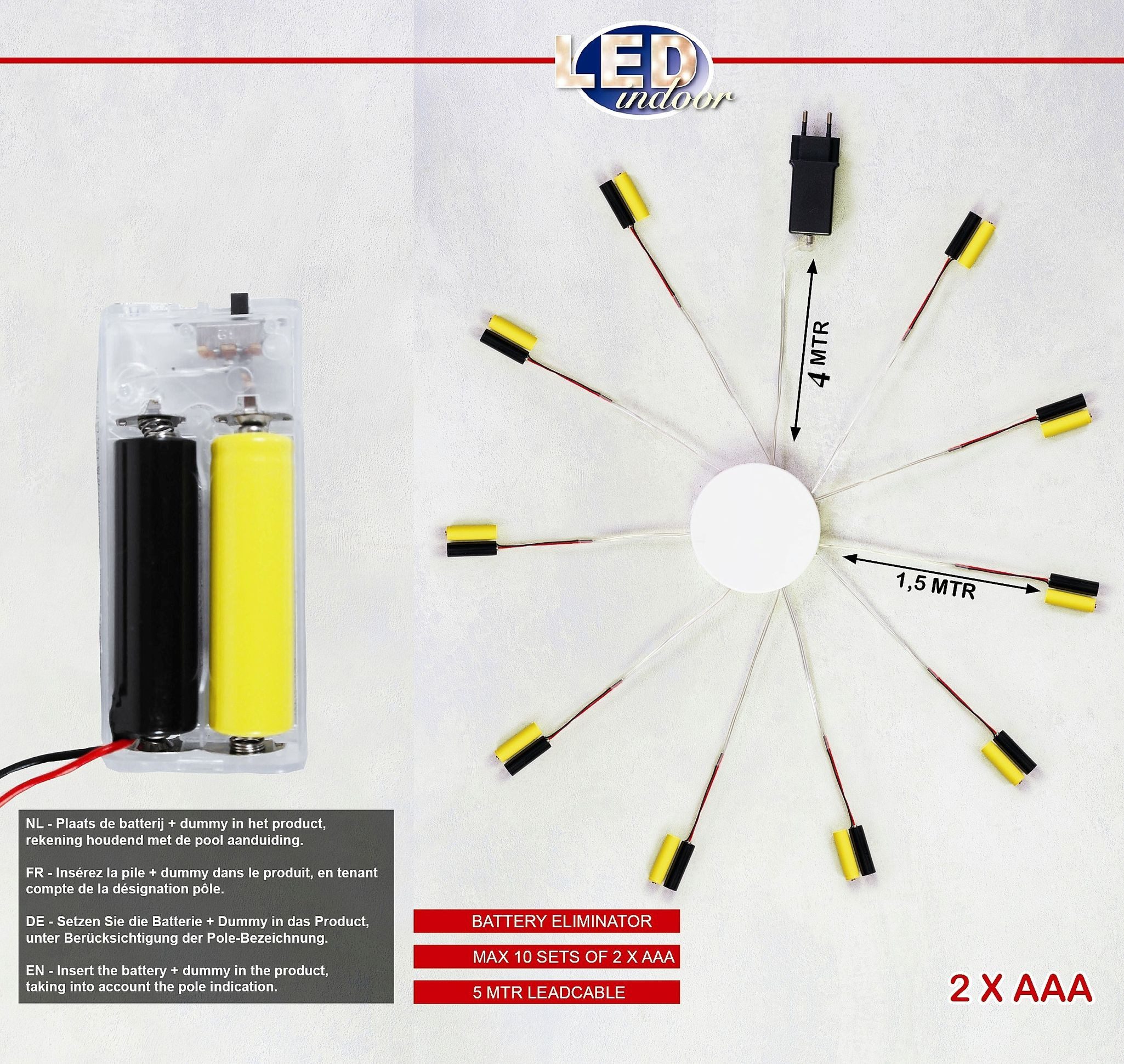 Coen Bakker Deco BV Batterie Netzteil Adapter 10 x 2 AAA Micro Batterien 3,2V Adapter, 400 cm, für LED-Geräte