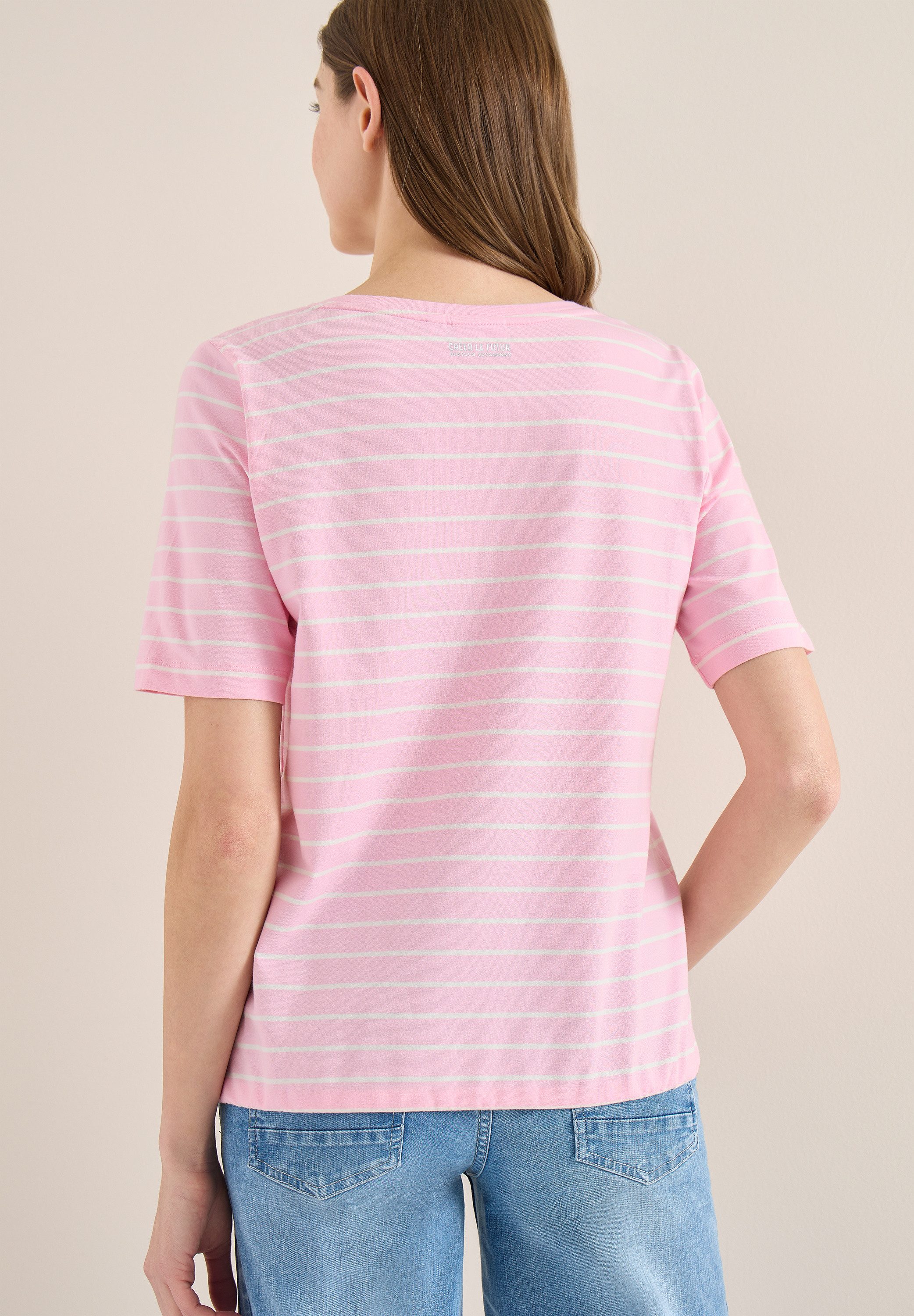 CECIL Kurzarmshirt Sommershirt mit Streifen und Wording günstig online kaufen