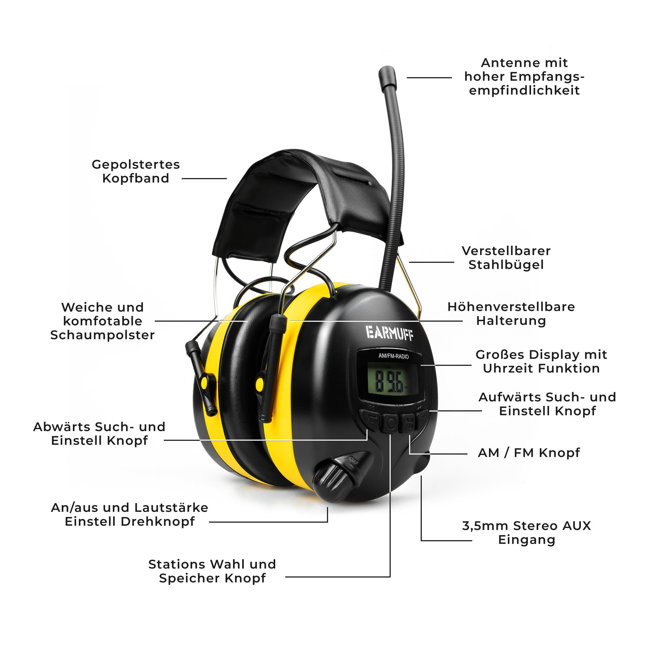 EARMUFF Kapselgehörschutz EARMUFF 31dB AM/FM/AUX - Yellow