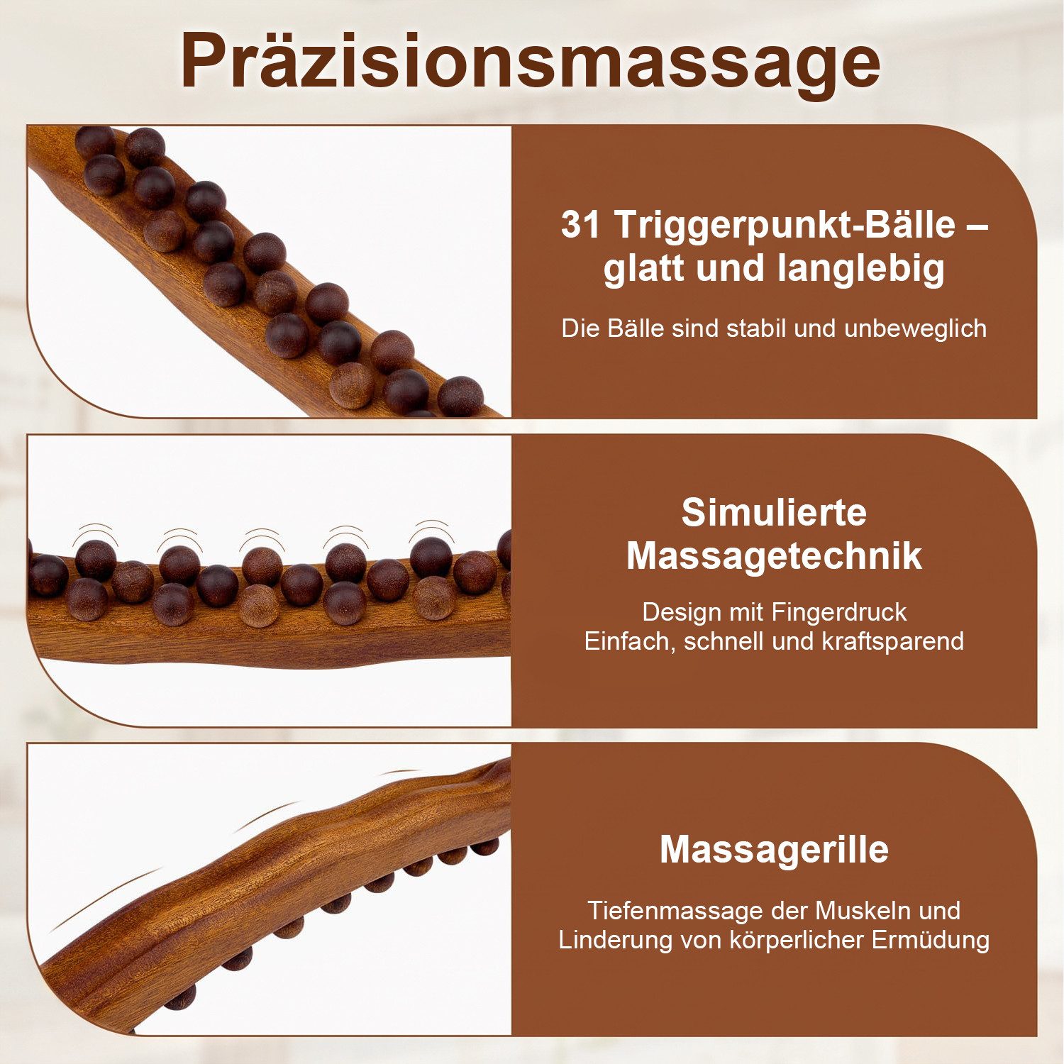 AIMAX Nacken-Massagegerät Holz-Gua-Sha-Massageroller 31 Perlen, 58cm, Nacken- & Körpermassage, Massagestab Holz Ganzkörper Gesichtsmassagegerät Massagestein, Gu – Bild 4 von 5