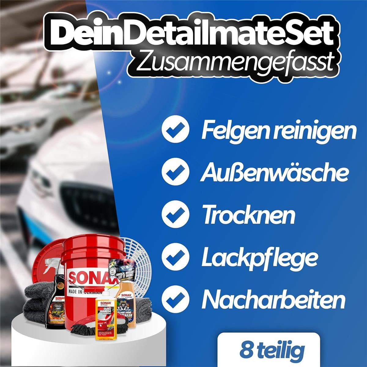 detailmate Sonax Glanz Shampoo 500 ml Auto Wasch Set Plus Ultra Auto-Reinigungsmittel (Plus Ultra, [- Felgenreiniger - Autoshampoo - Detailer)