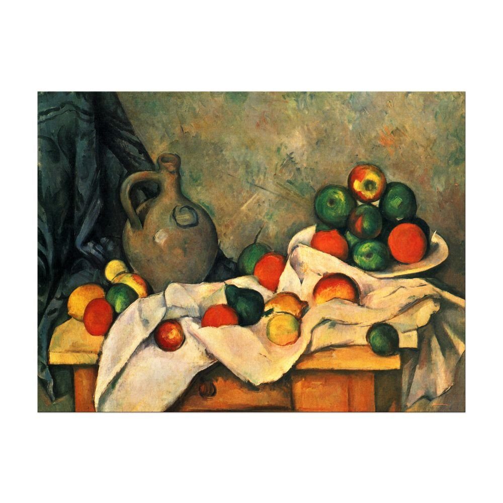 Bilderdepot24 Leinwandbild Alte Meister - Paul Cézanne - Stillleben mit Vorhang, Krug und Obstschale, Stillleben