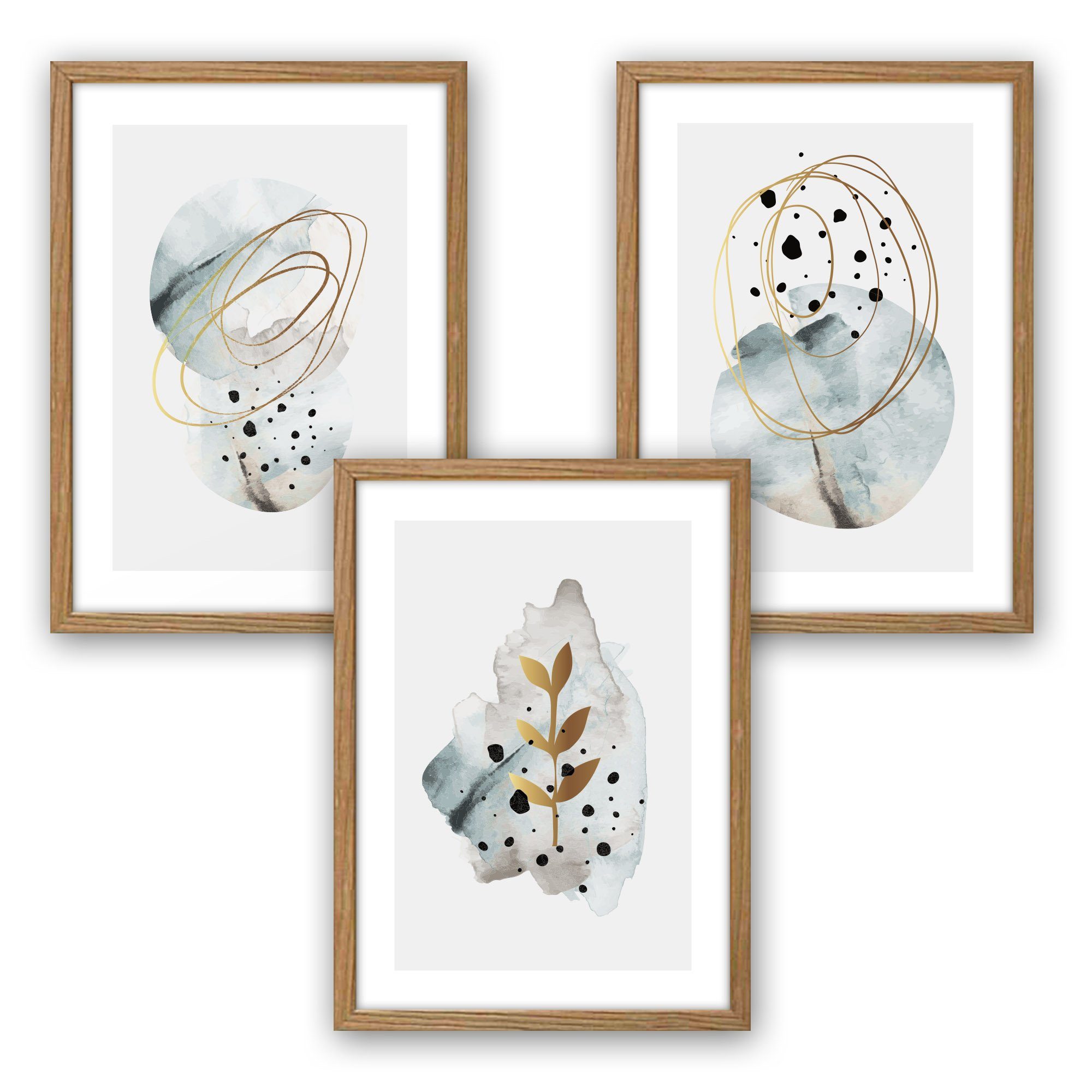Kreative Feder Poster Abstrakt Blau, Abstrakt (Set, 3 St), 3-teiliges Poster-Set, Wandbild, optional mit Rahmen, DIN A4 oder A3