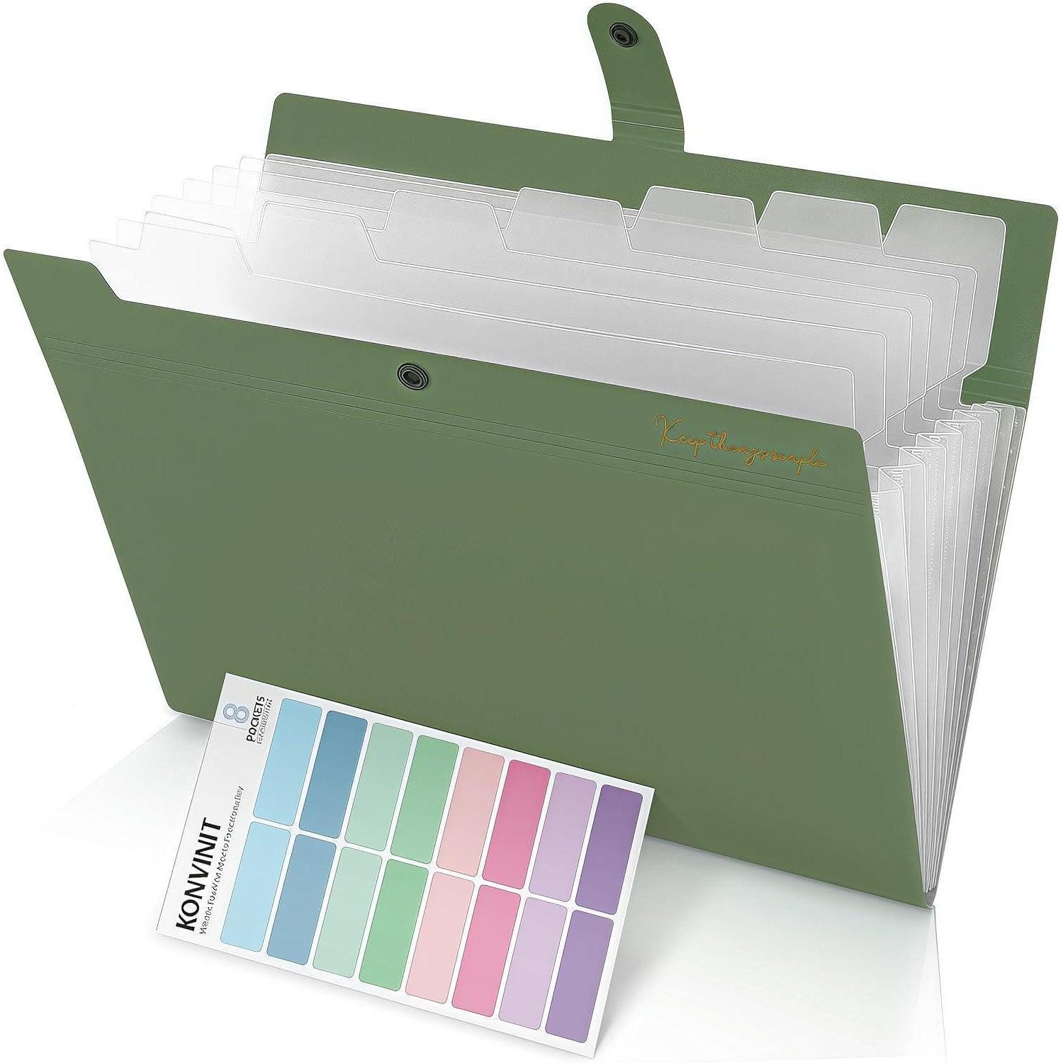 Fächermappe Dokumentenmappe Fächermappe Ordnersystem Sammelmappe A4 8 Tasche Grün