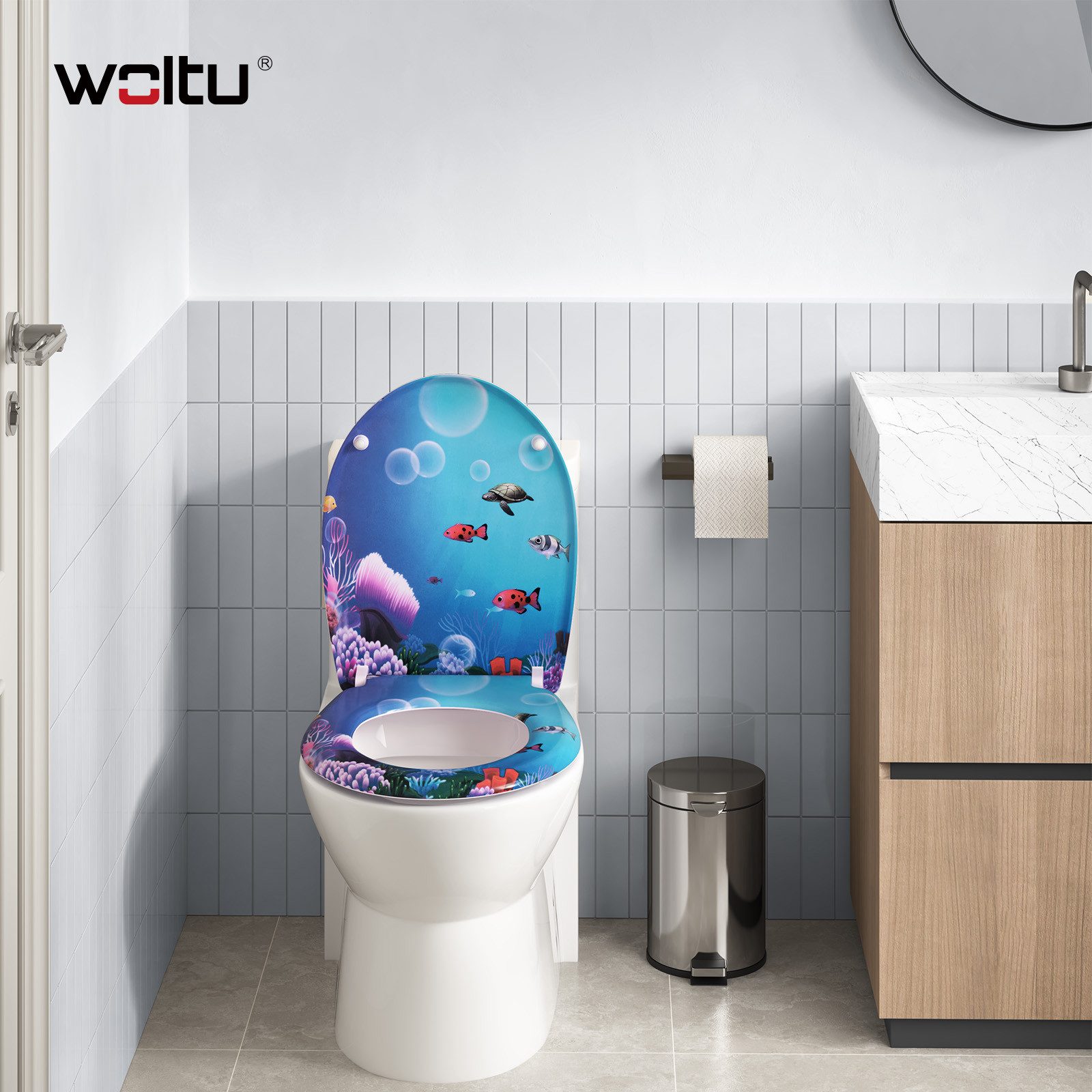 Woltu WC-Sitz (1-St), mit Absenkautomatik, Duroplast, Fast Schnellbefestigung