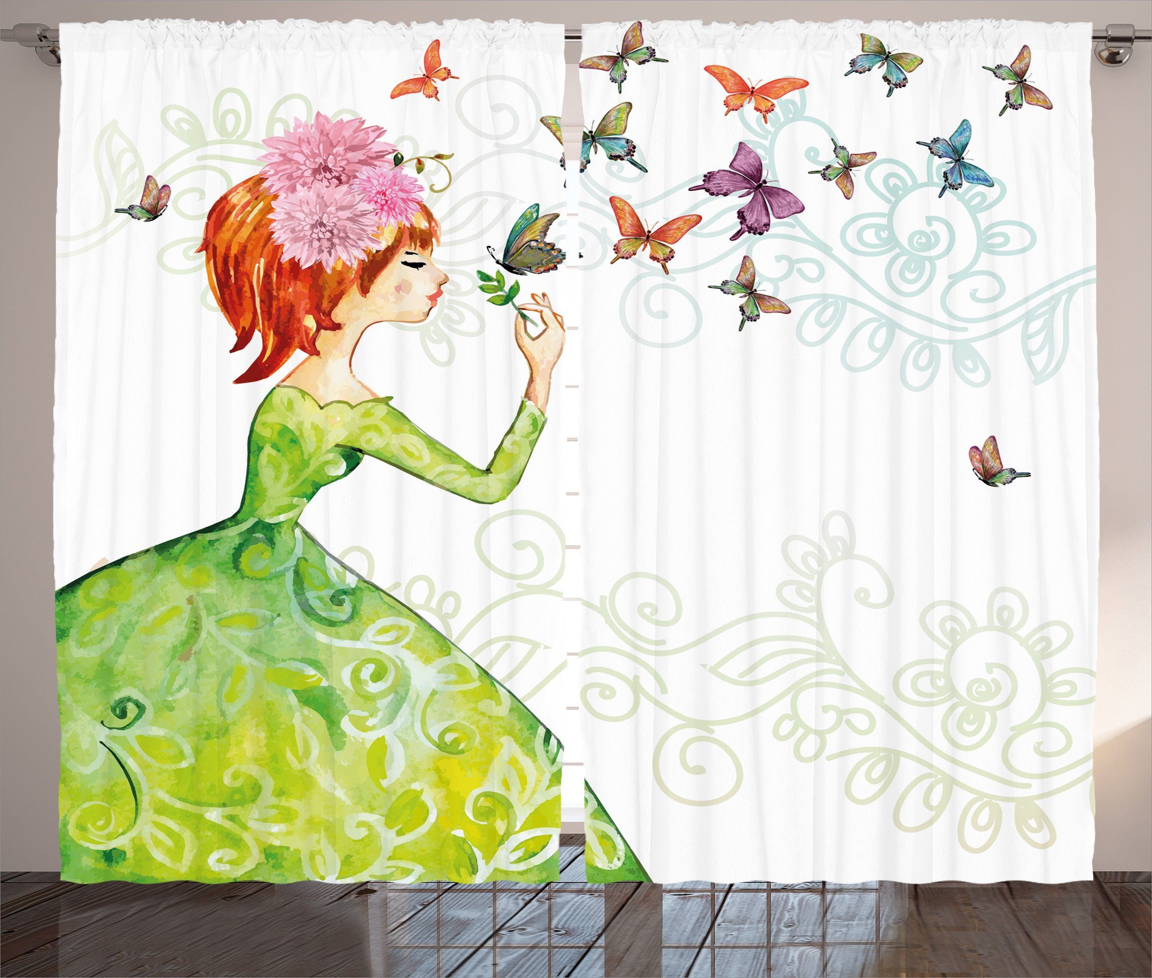 Vorhang Pastell Lady Schlafzimmer Schlaufen Abakuhaus, und Gardine Kräuselband Haken, mit Cartoon Schmetterling