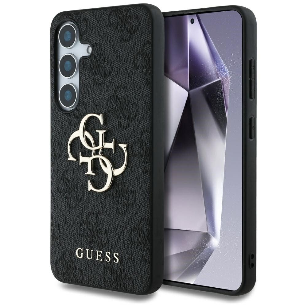 Guess Handyhülle Galaxy S25 Kunstleder grau mit goldfarbenen Logo