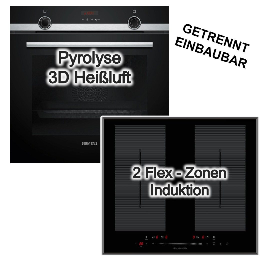 SIEMENS Backofen-Set Backofen Pyrolyse 3DHeißluft+Wolkenstein Induktionskochfeld Flex Boost, mit 1-fach Teilauszug, Pyrolyse-Selbstreinigung Hydrolyse
