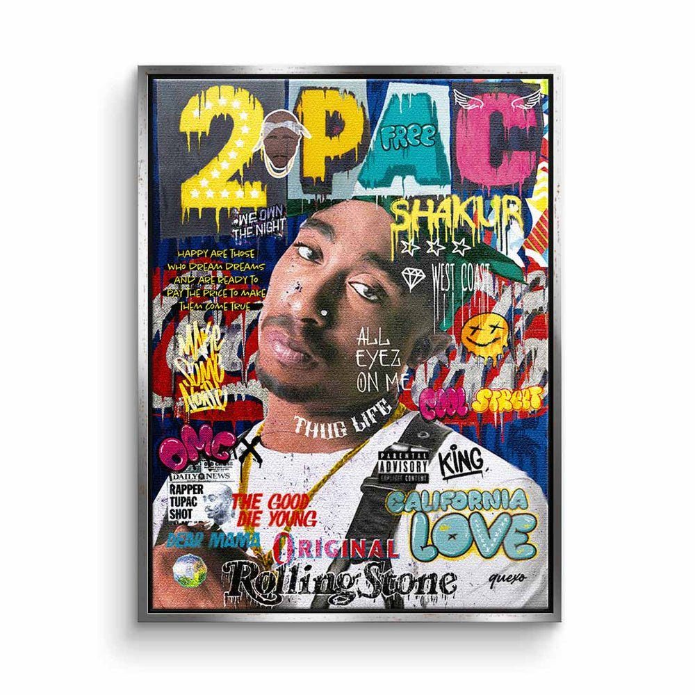 DOTCOMCANVAS® Leinwandbild, Leinwandbild 2Pac Tupac Shakur USA Rapper music Pop Art mit premium Ra silberner Rahmen