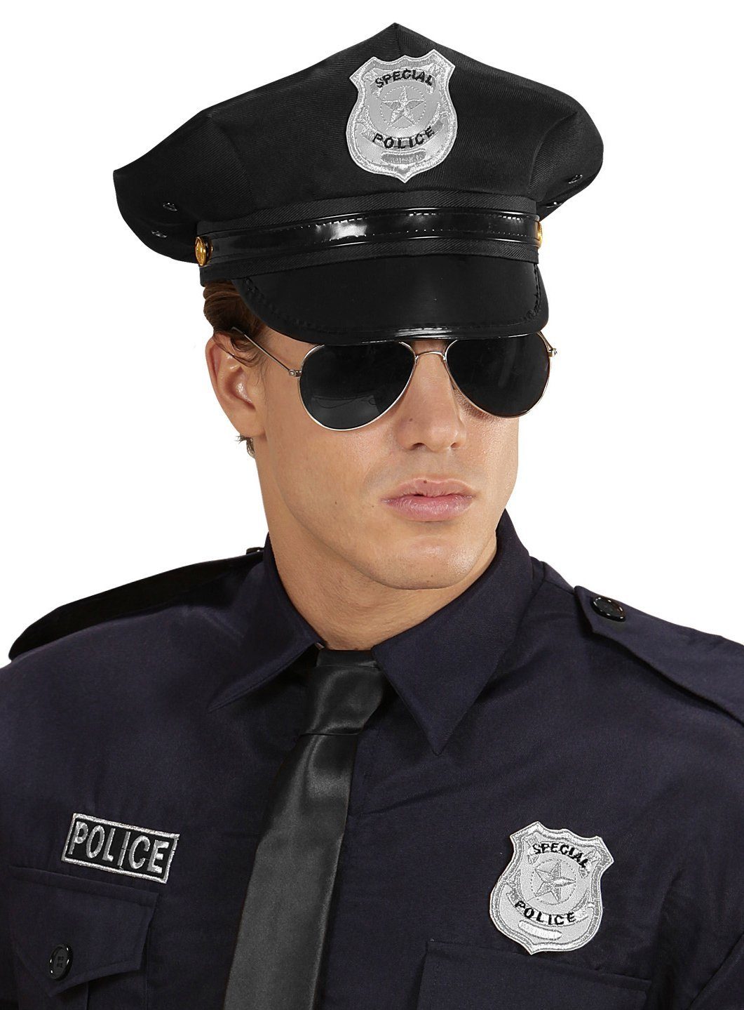 Widdmann Polizei-Kostüm Police Officer Accessoire-Set, Abzeichen, Brille und Cap für den Cop