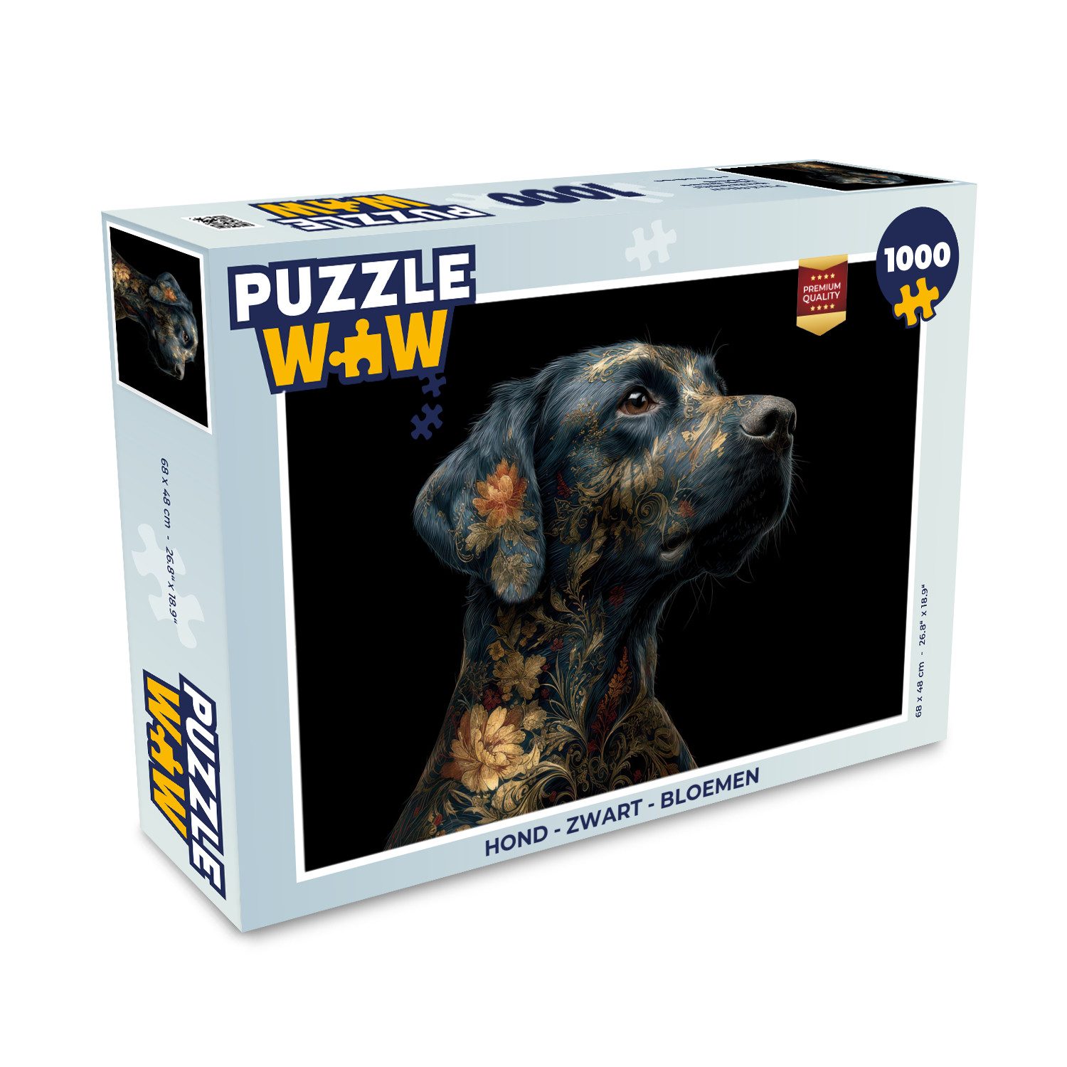 Puzzle Hund - Schwarz - Blumen