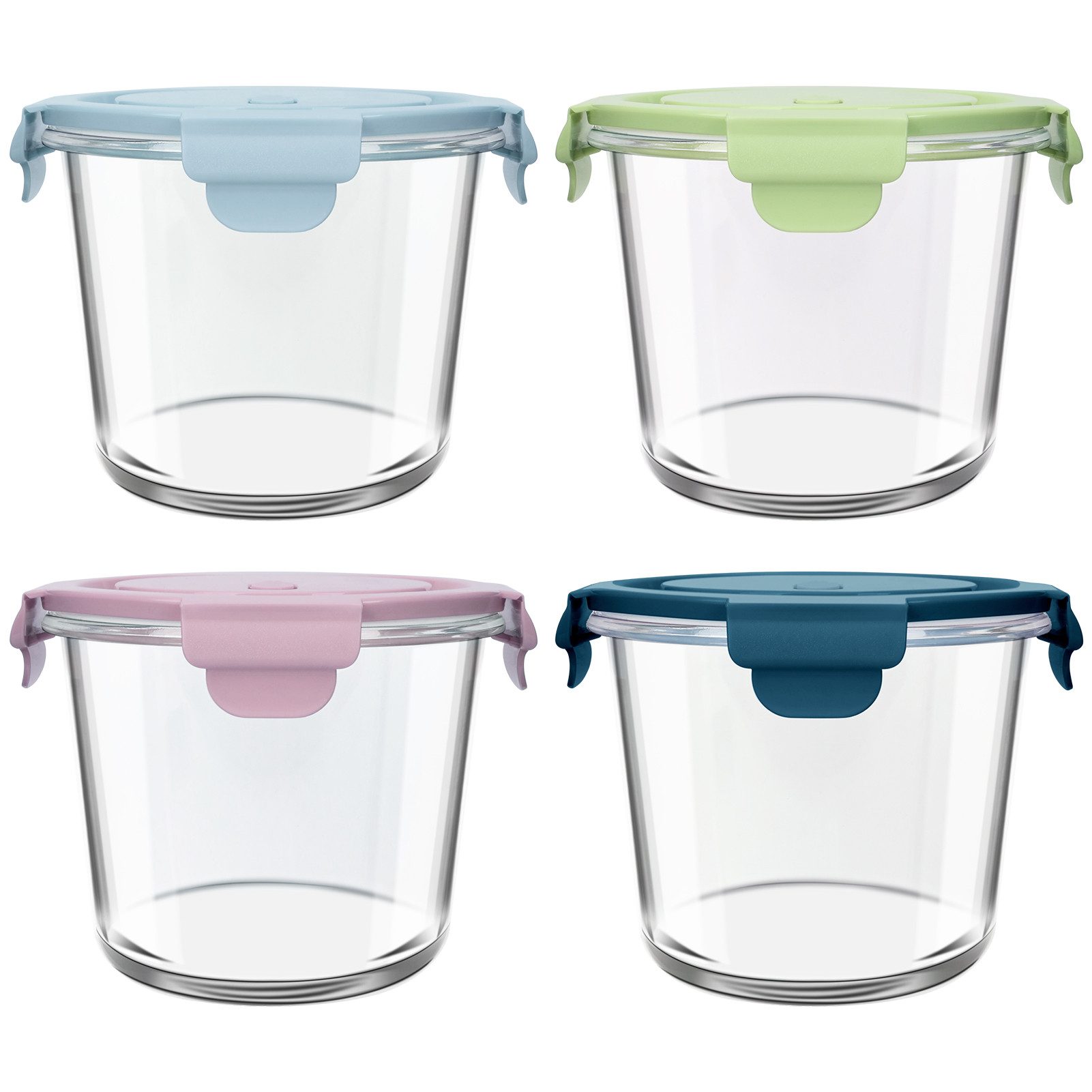 OSTWOLKE Frischhaltedose 4er Set 710ml Glasbehälter mit Deckel Meal Prep Gläser Salatschüssel, Borosilikatglas, Luftdichte