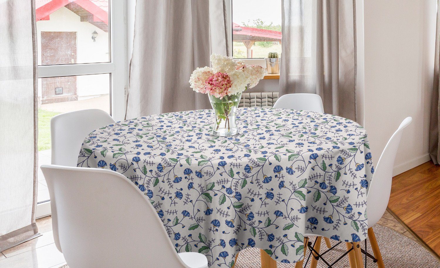 für Blaue Küche Blätter Kornblumen Blume Abakuhaus Dekoration, Tischdecke Kreis Tischdecke und Abdeckung Esszimmer